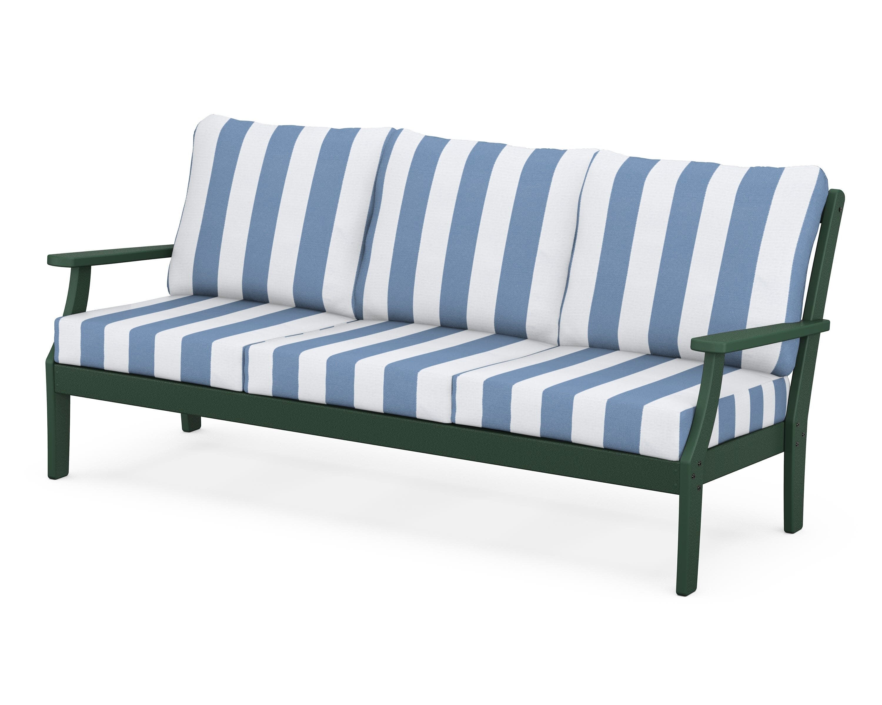 Yacht Club Deep Seating Sofa in Rainforest Canopy / Cabana Stripe Sky Blue