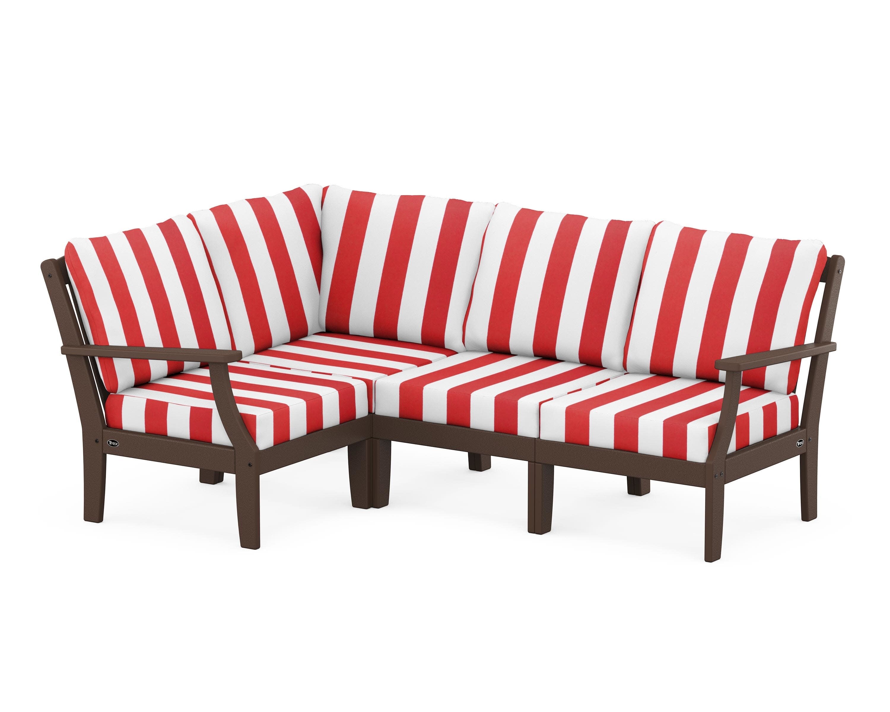 Yacht Club Modular 4-Piece Deep Seating Set in Vintage Lantern / Cabana Stripe Crimson