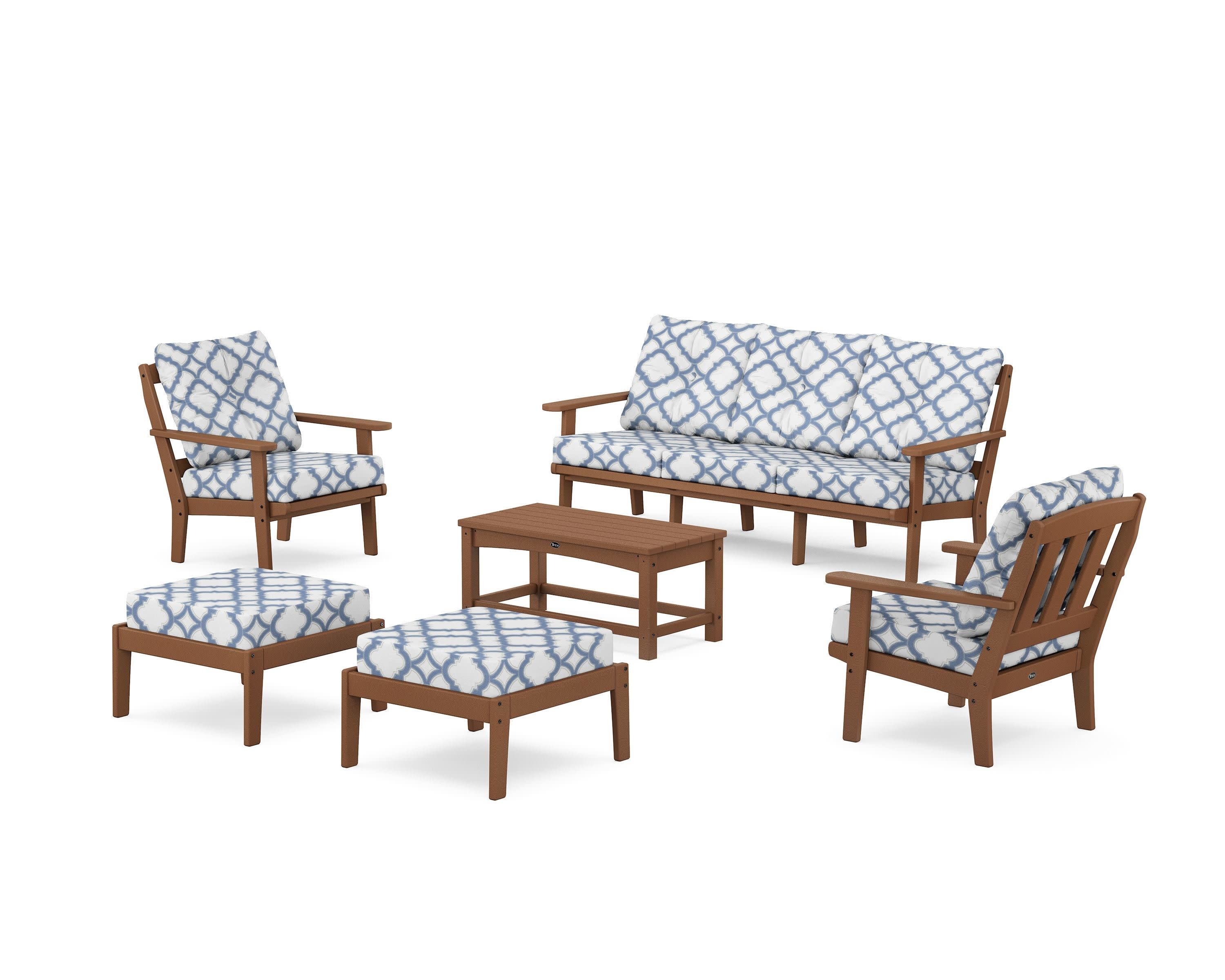 Cape Cod 6-Piece Lounge Sofa Set in Tree House / Trellis Sky Blue