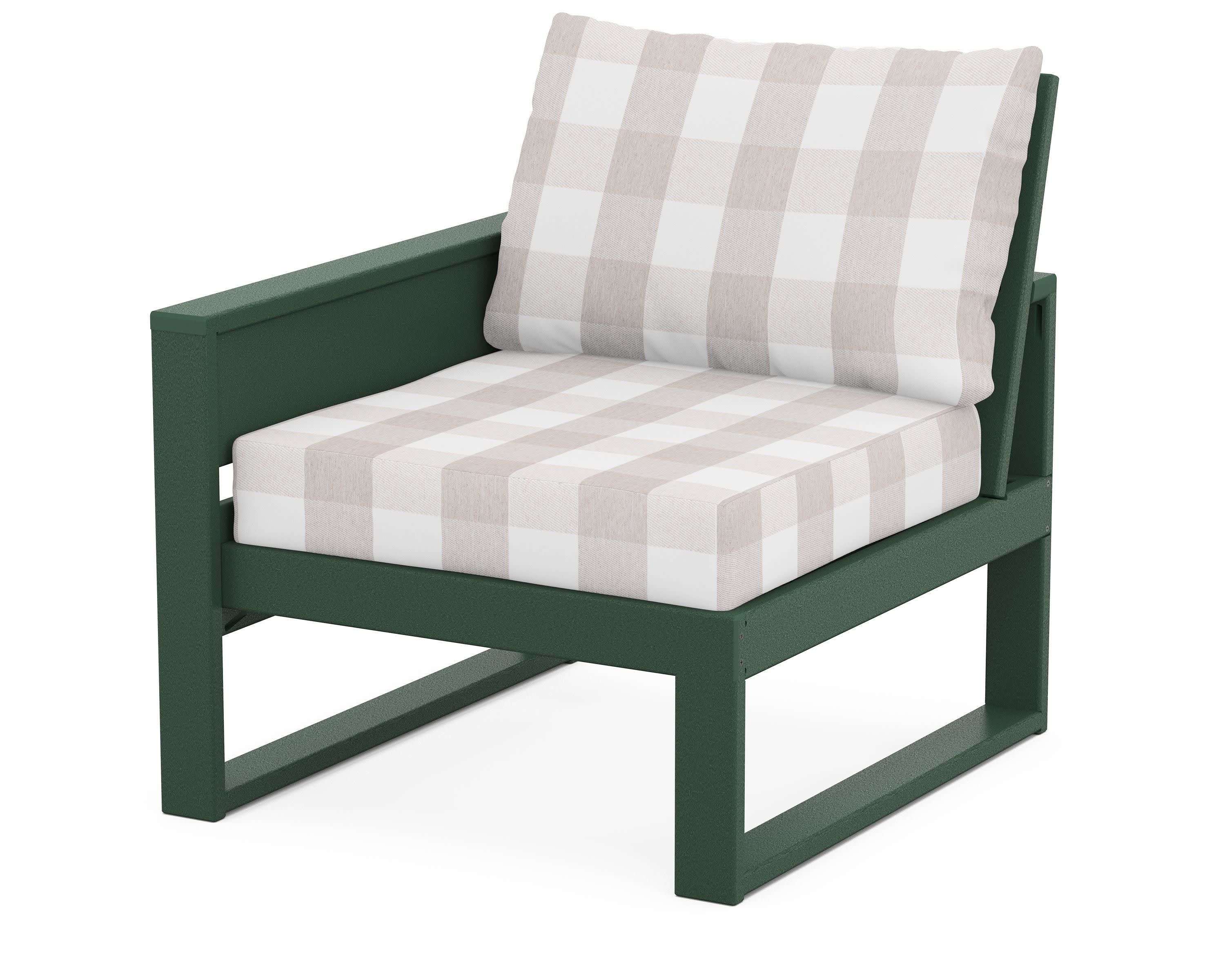 Eastport Modular Left Arm Chair in Rainforest Canopy / Buffalo Plaid Dune Burlap
