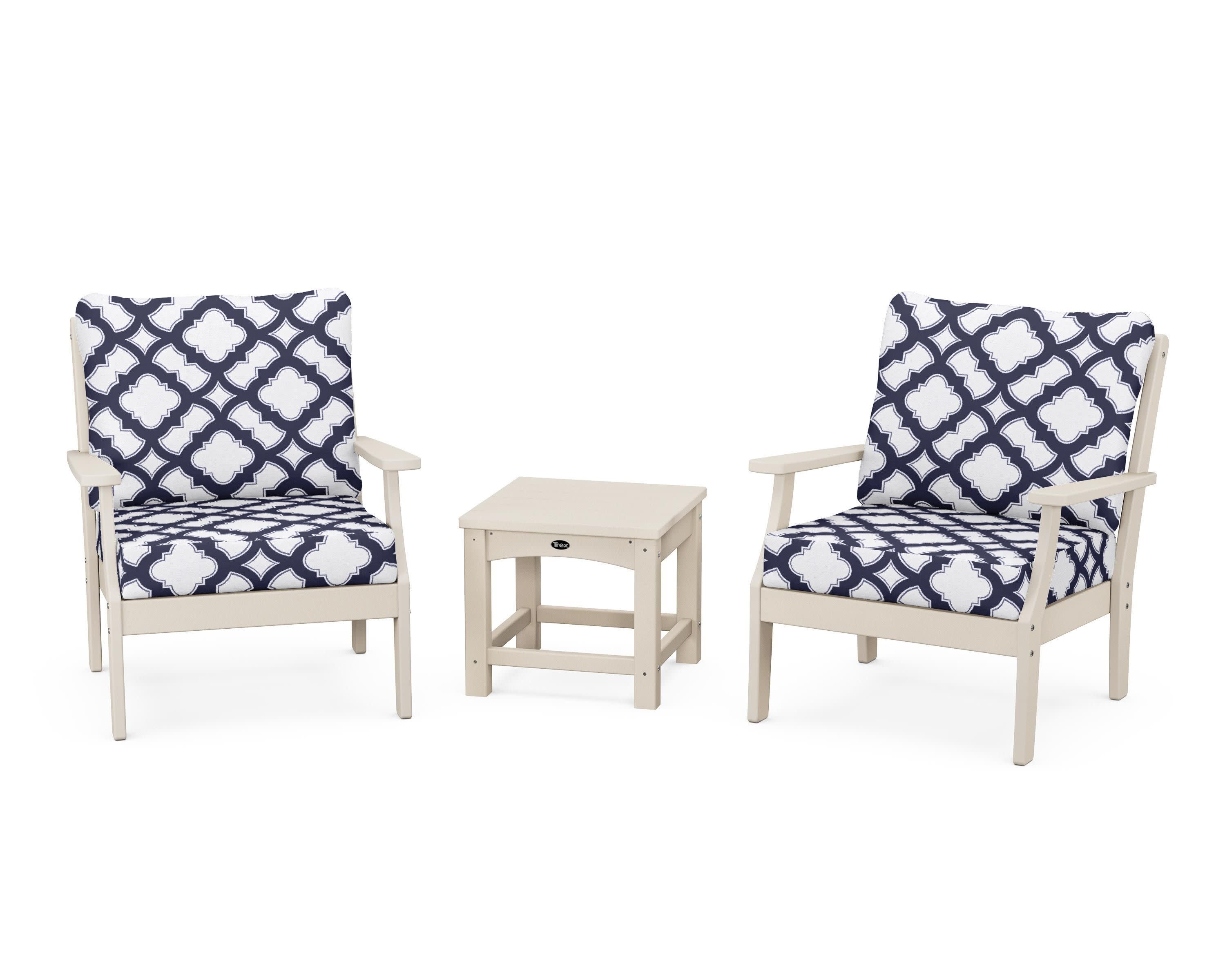 Yacht Club 3-Piece Deep Seating Set in Sand Castle / Trellis Navy