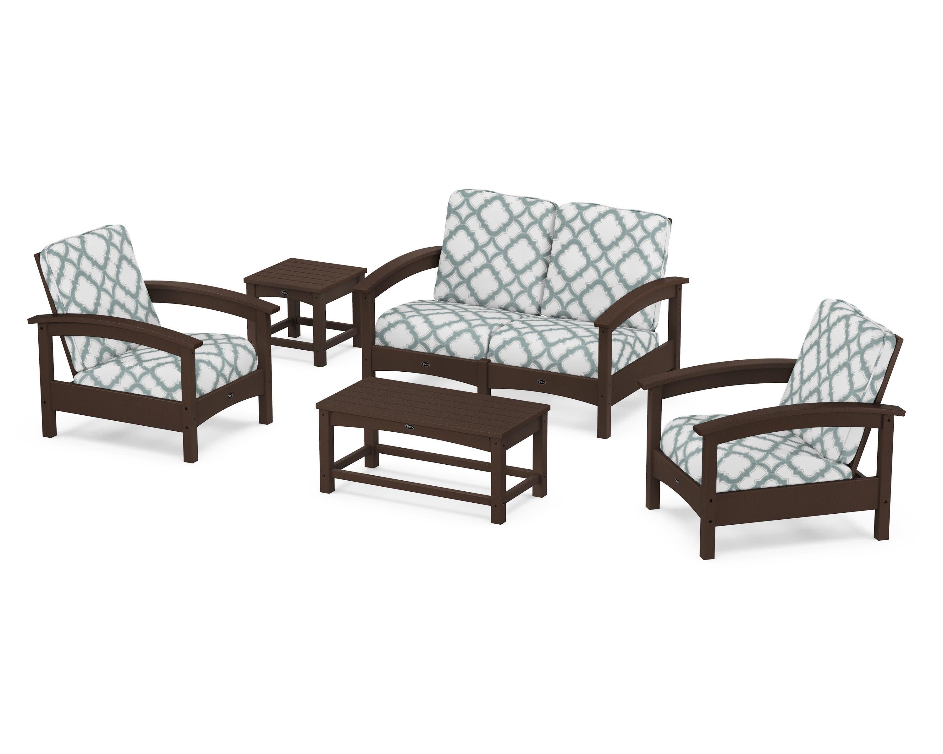 Rockport Club 6-Piece Deep Seating Conversation Set in Vintage Lantern / Trellis Glacier Spa