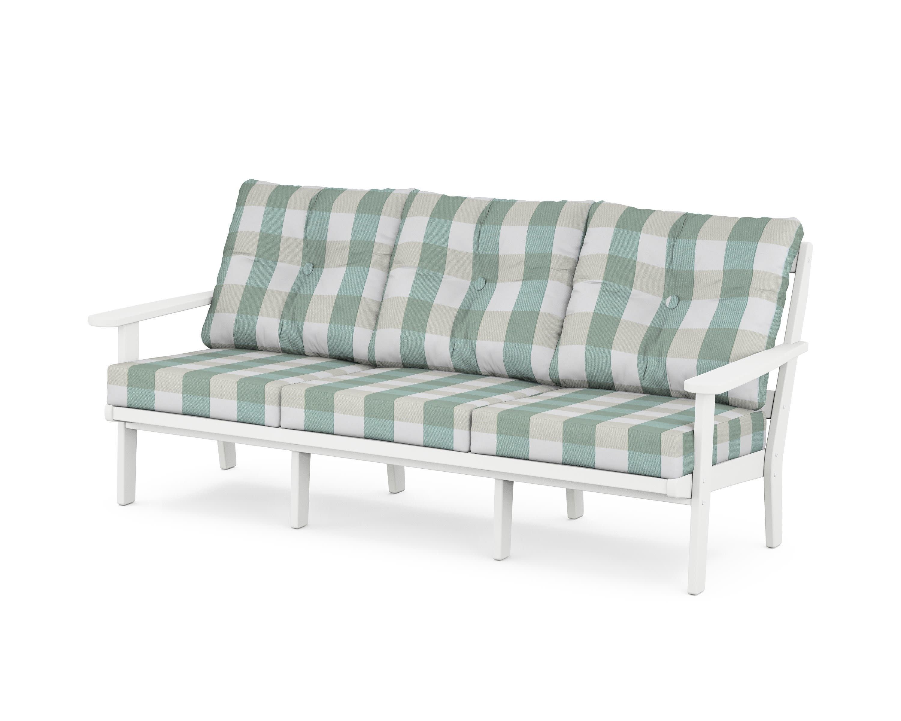 Cape Cod Deep Seating Sofa in Classic White / Buffalo Plaid Glacier Spa