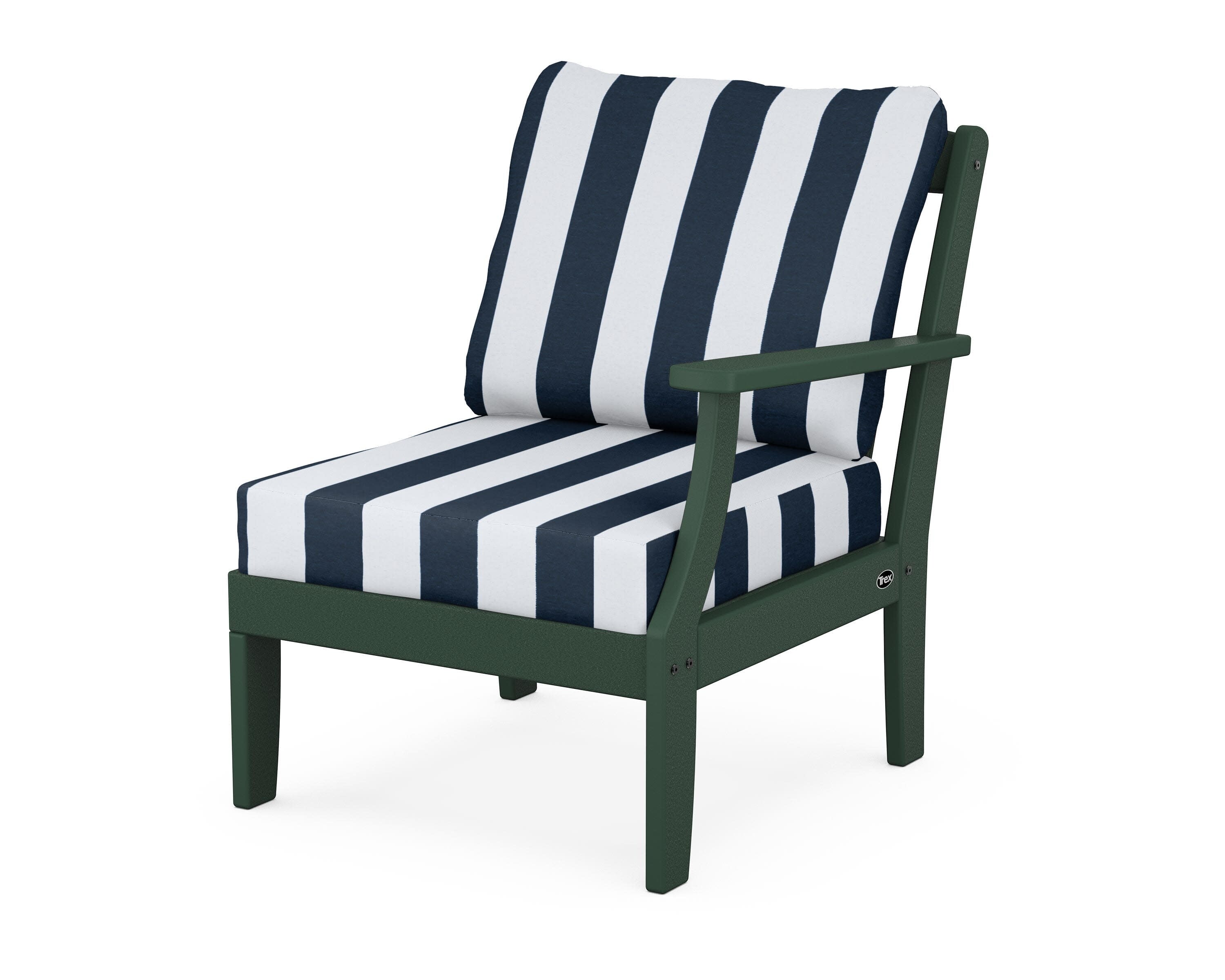 Yacht Club Modular Right Arm Chair in Rainforest Canopy / Cabana Stripe Marine Indigo