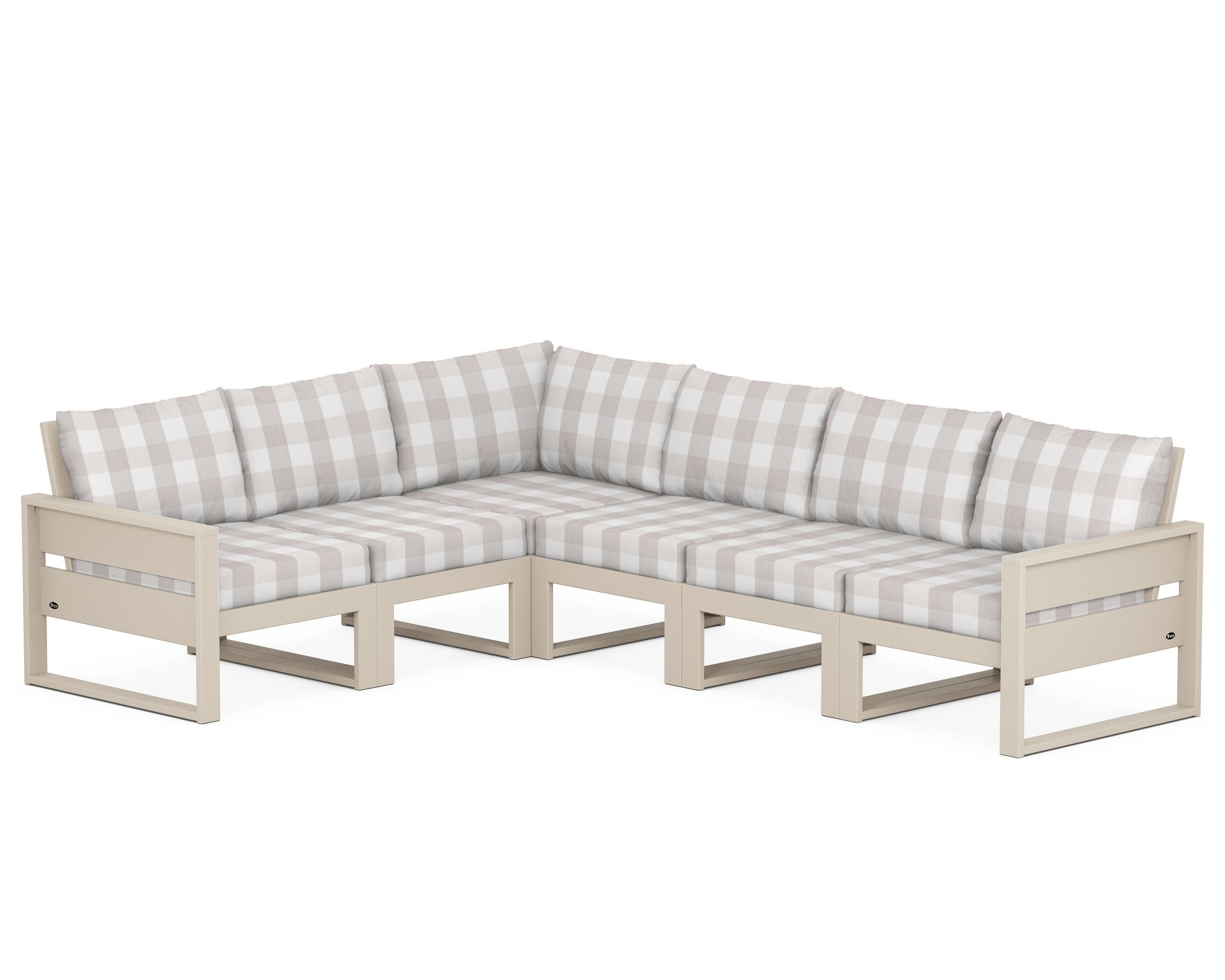 Eastport 6-Piece Sectional in Sand Castle / Buffalo Plaid Dune Burlap