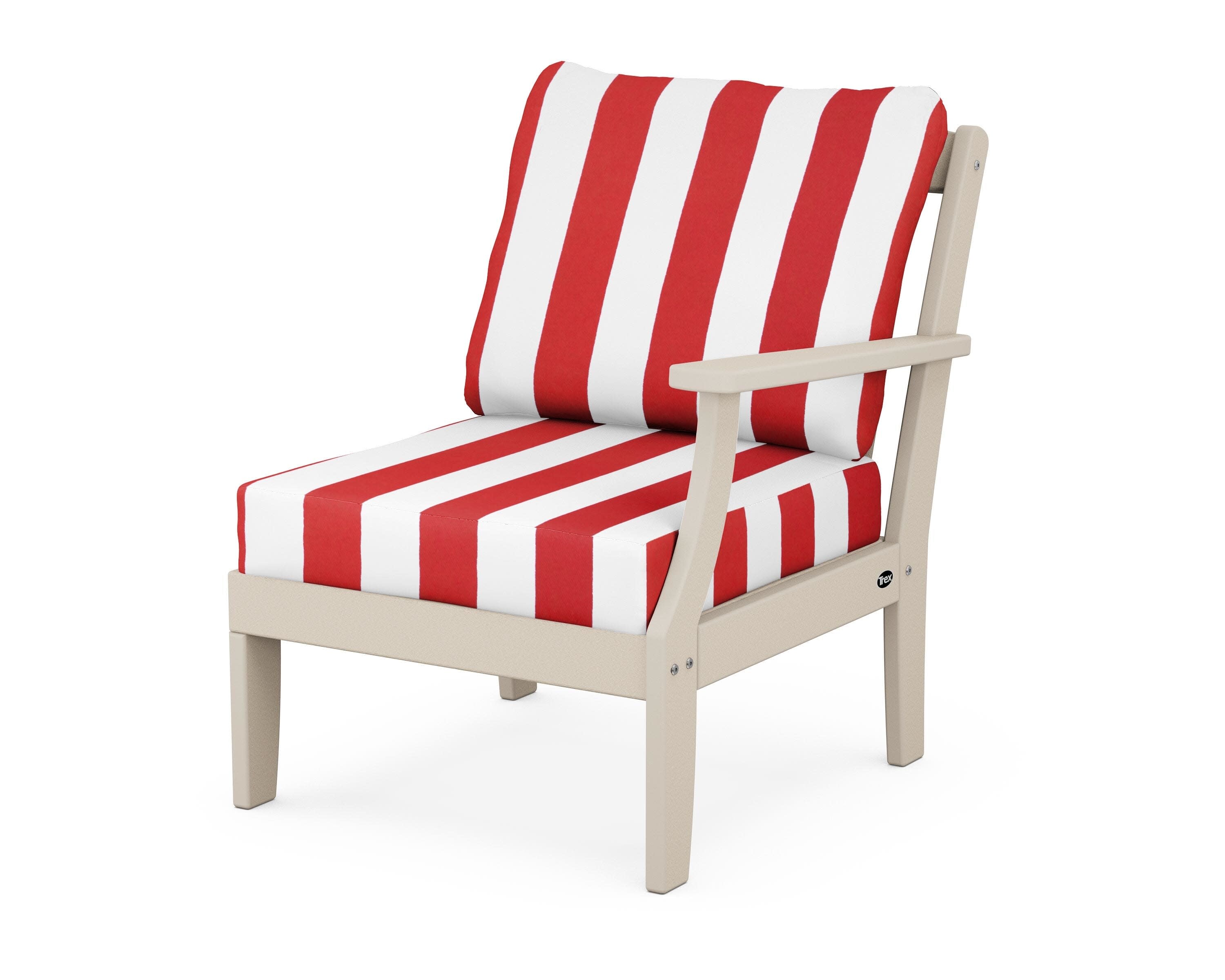 Yacht Club Modular Right Arm Chair in Sand Castle / Cabana Stripe Crimson