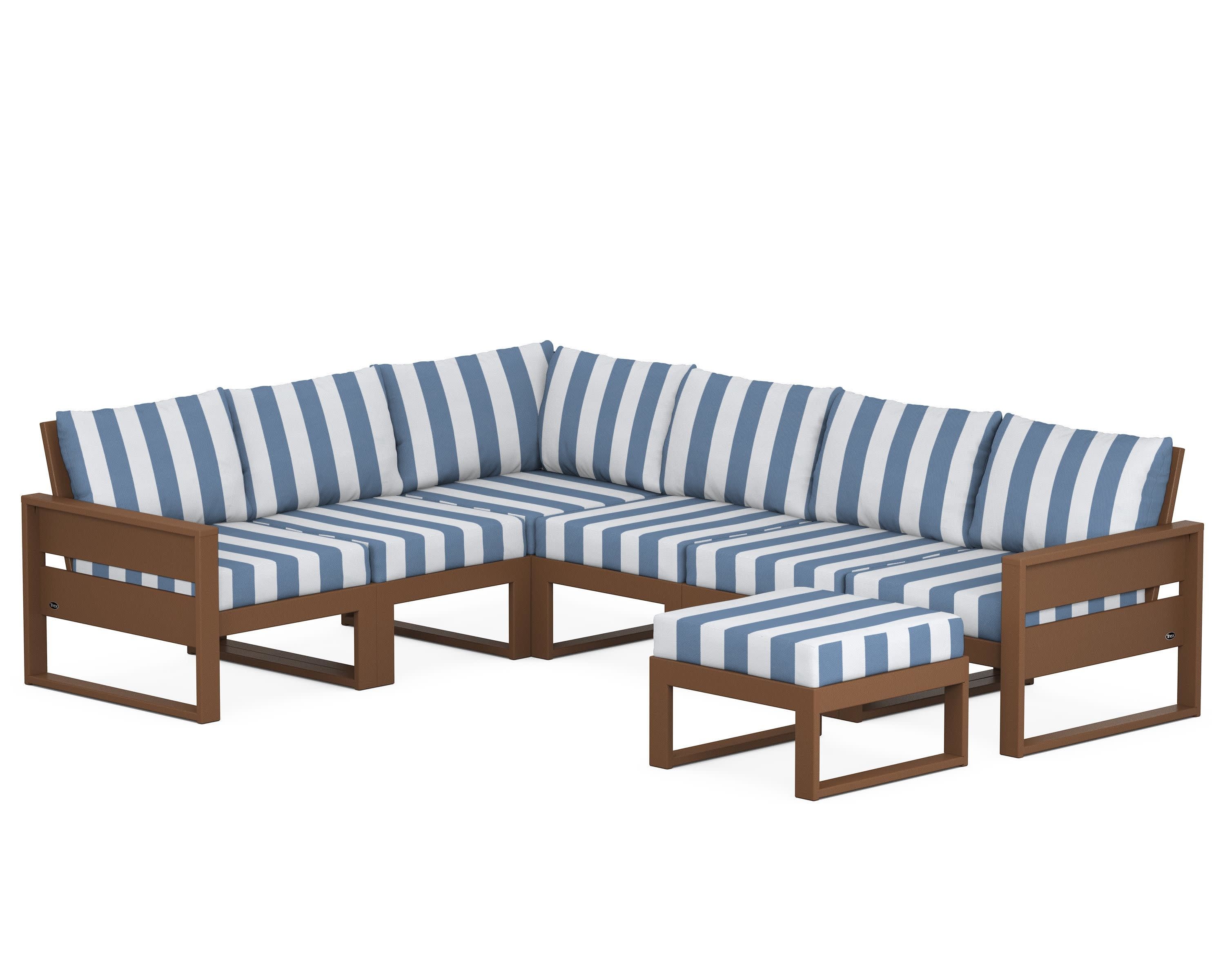 Eastport 6-Piece Sectional with Ottoman in Tree House / Cabana Stripe Sky Blue
