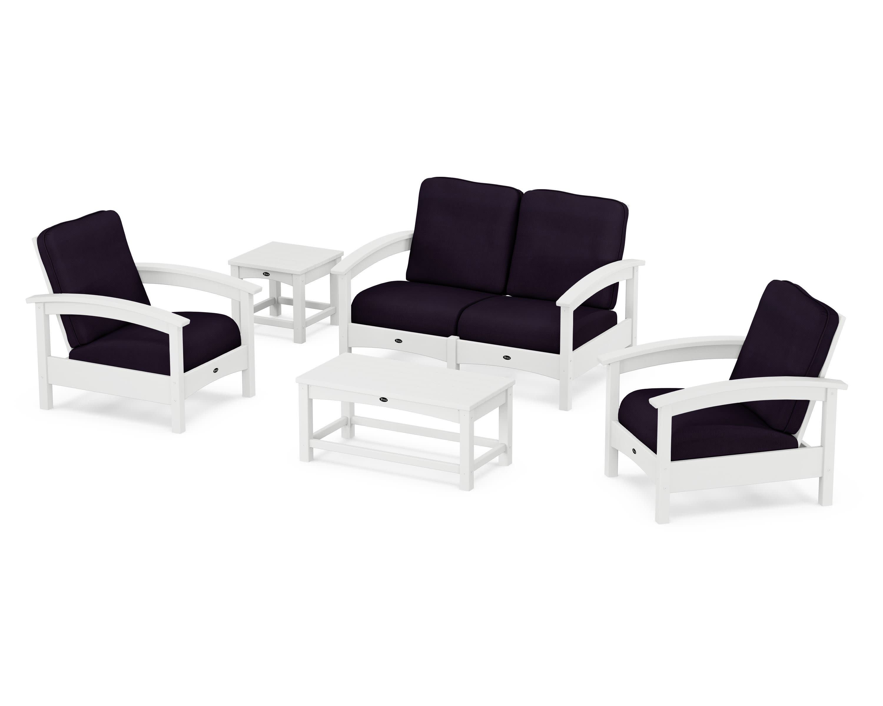 Rockport Club 6-Piece Deep Seating Conversation Set in Classic White / Navy Linen