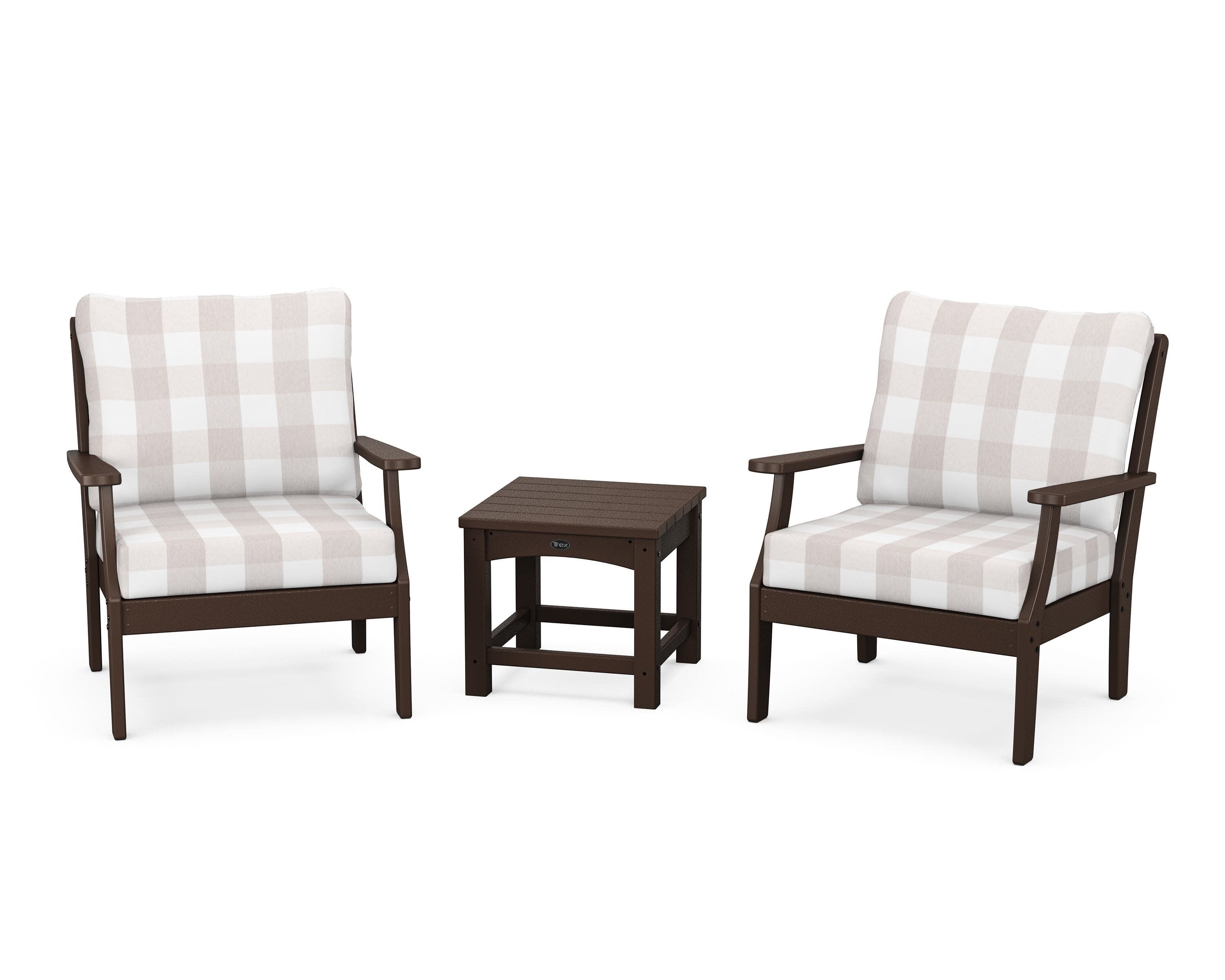 Yacht Club 3-Piece Deep Seating Set in Vintage Lantern / Buffalo Plaid Dune Burlap