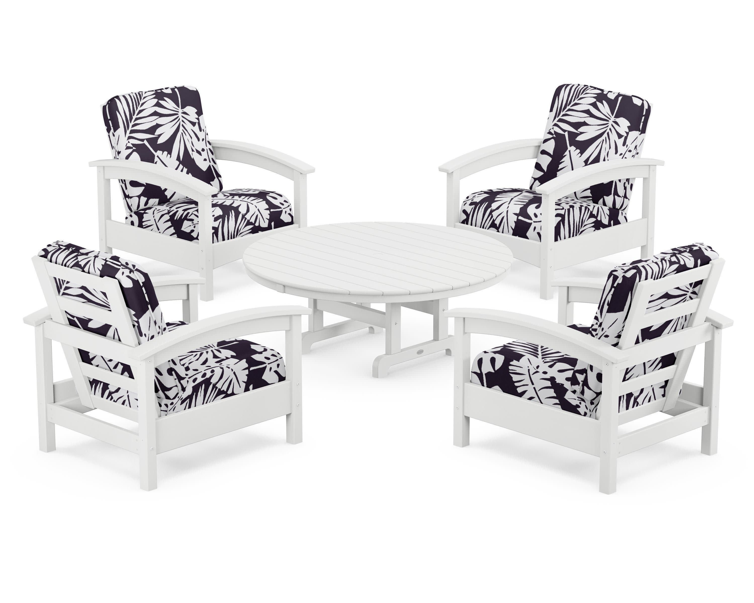 Rockport 5-Piece Deep Seating Set in Classic White / Leaf Navy