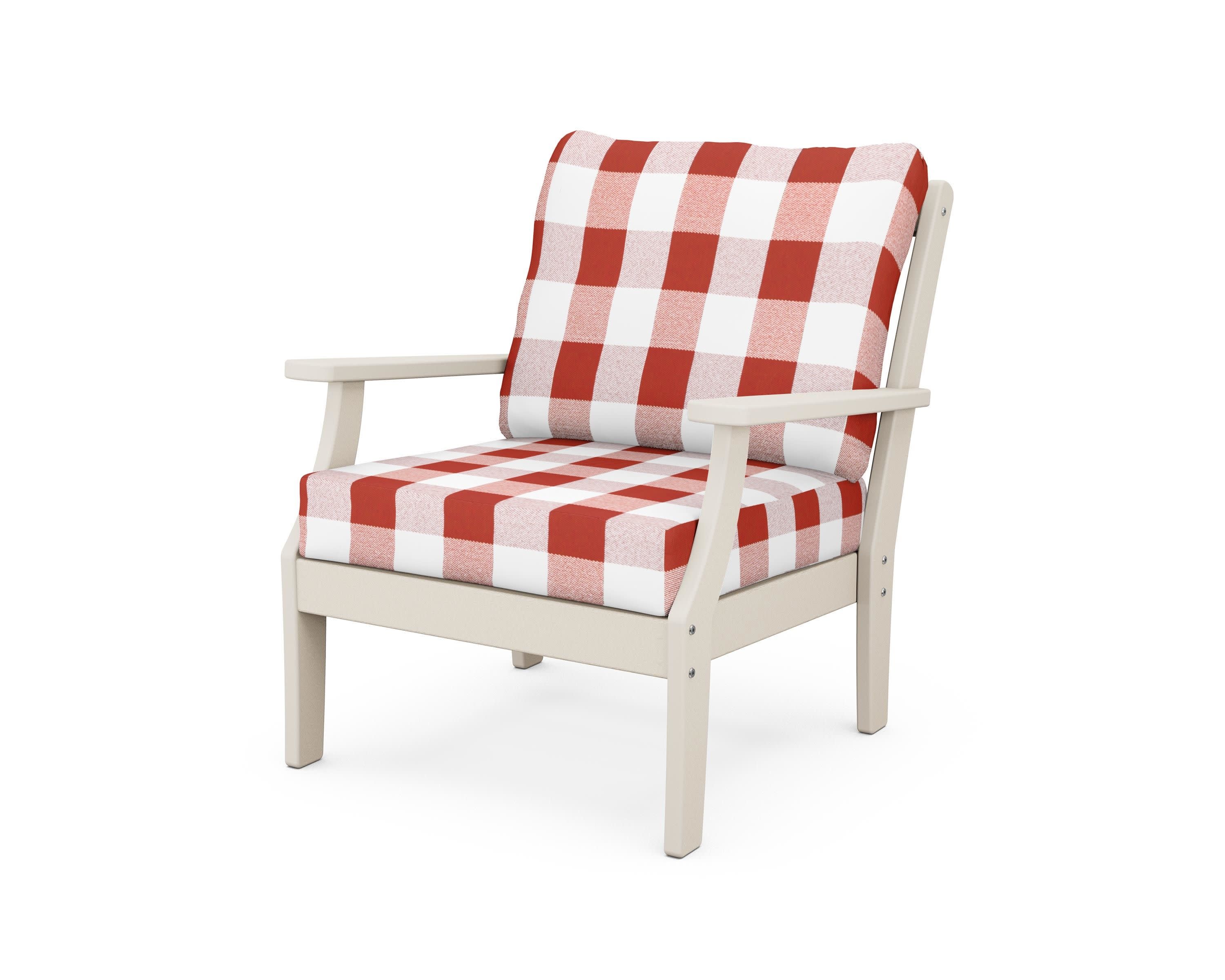 Yacht Club Deep Seating Chair in Sand Castle / Buffalo Plaid Crimson