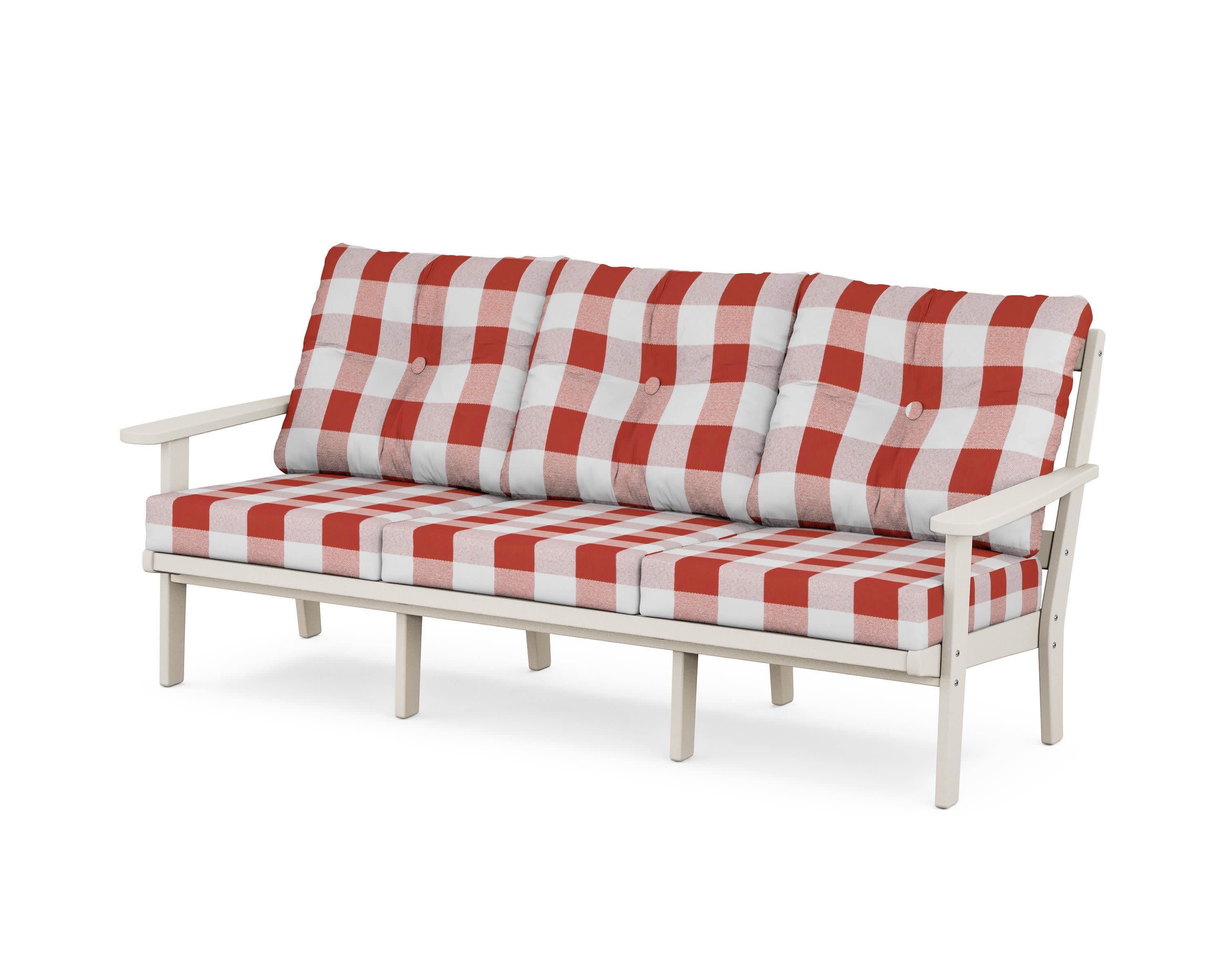 Cape Cod Deep Seating Sofa in Sand Castle / Buffalo Plaid Crimson