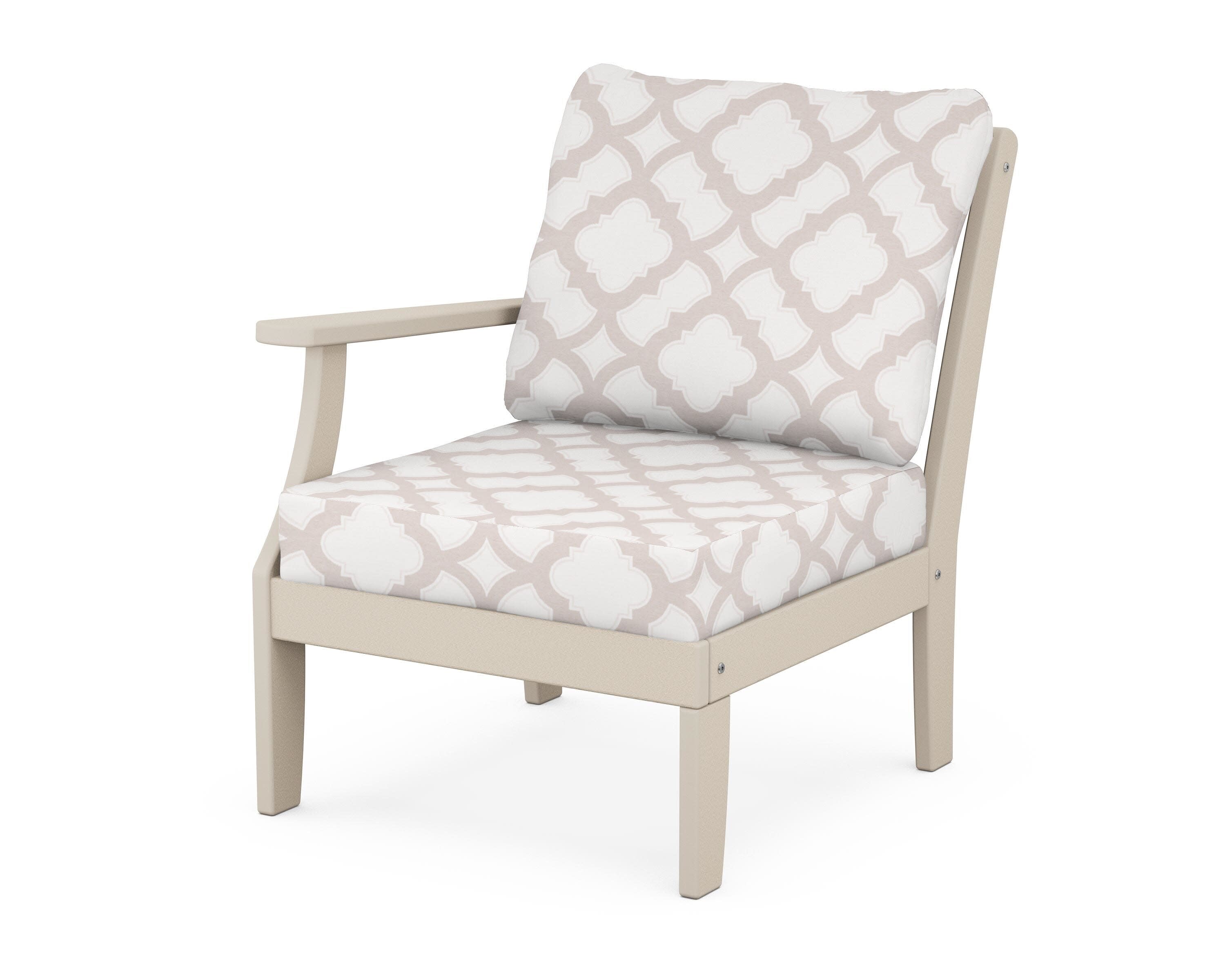 Yacht Club Modular Left Arm Chair in Sand Castle / Trellis Dune Burlap
