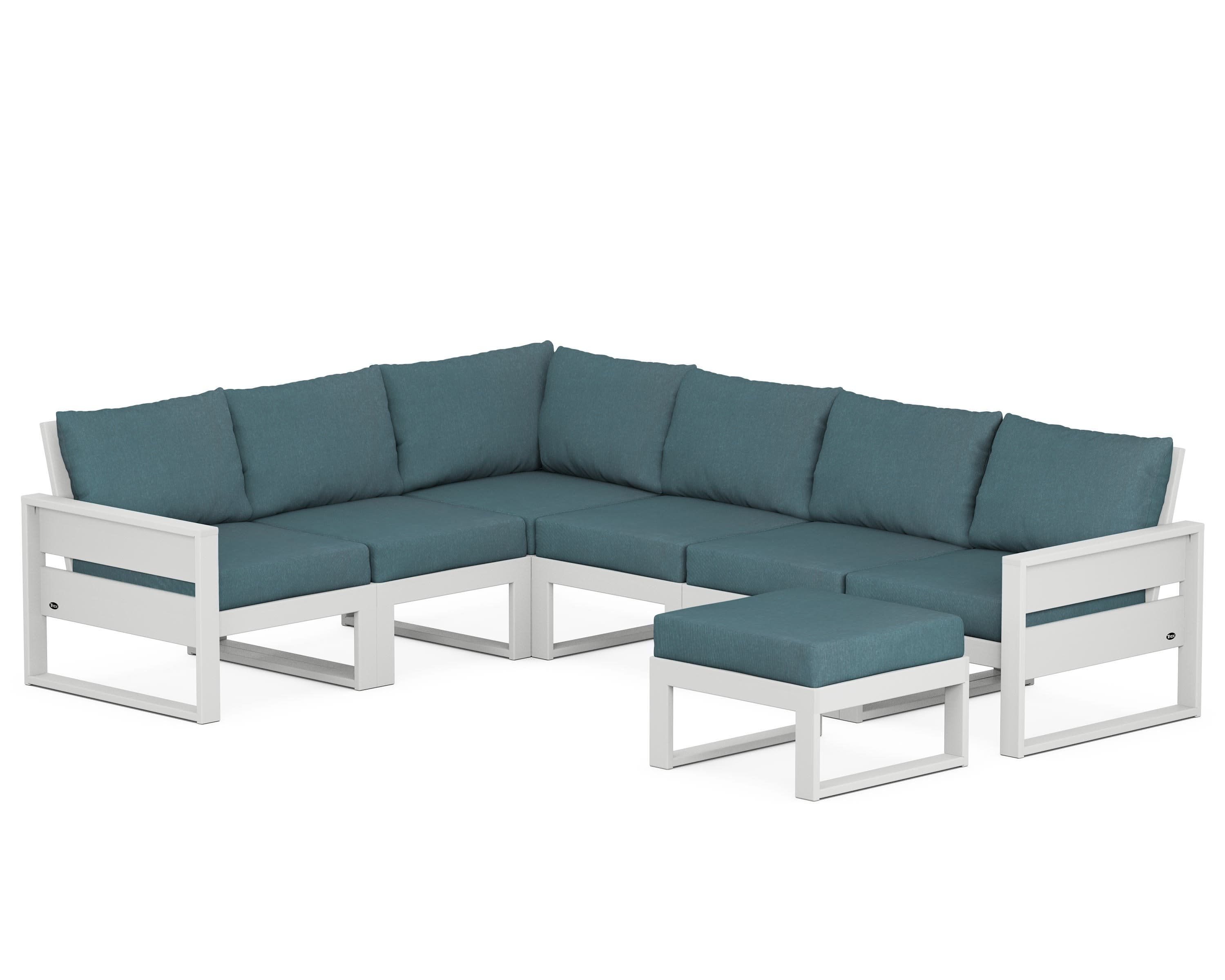 Eastport 6-Piece Sectional with Ottoman in Classic White / Ocean Teal