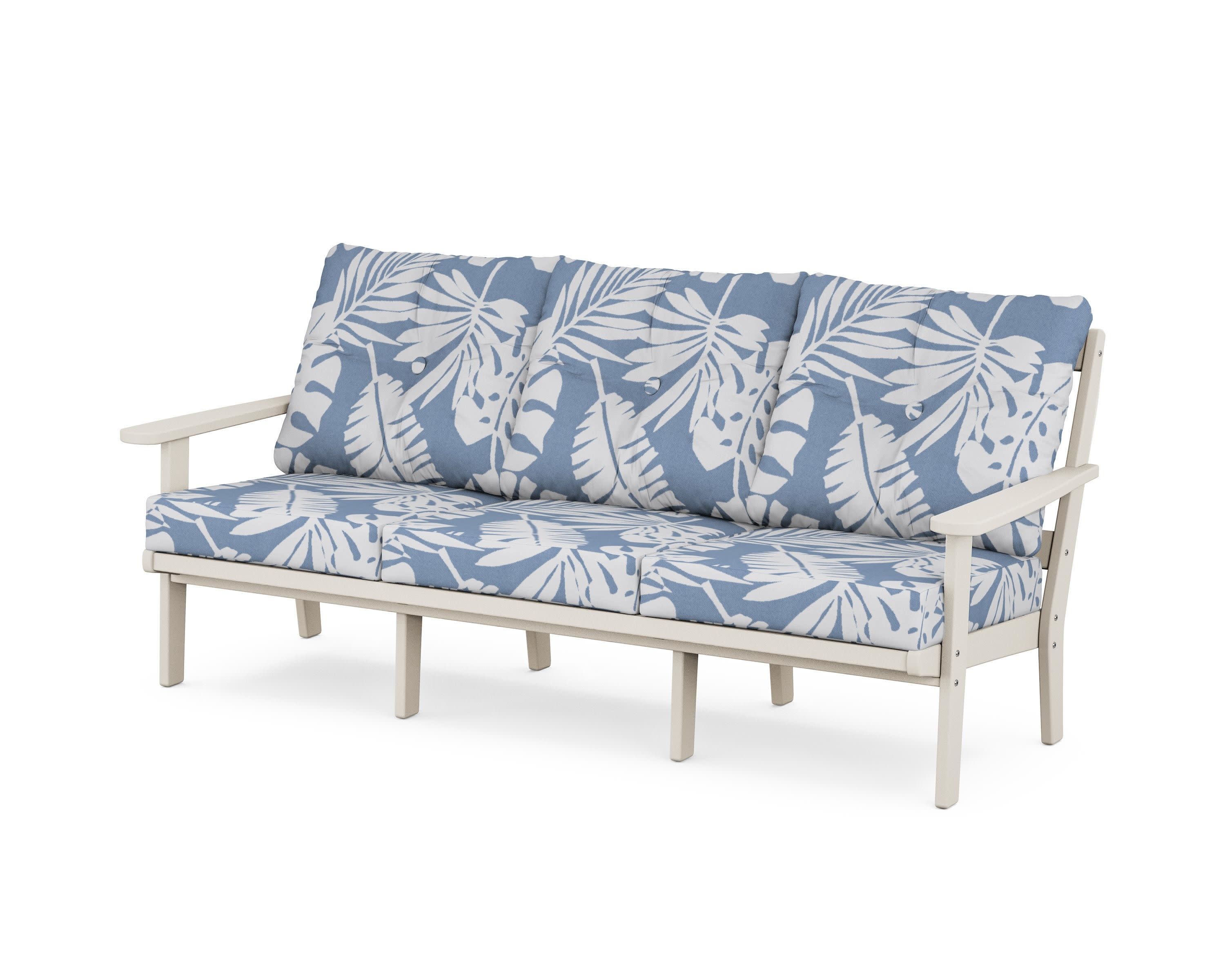 Cape Cod Deep Seating Sofa in Sand Castle / Leaf Sky Blue