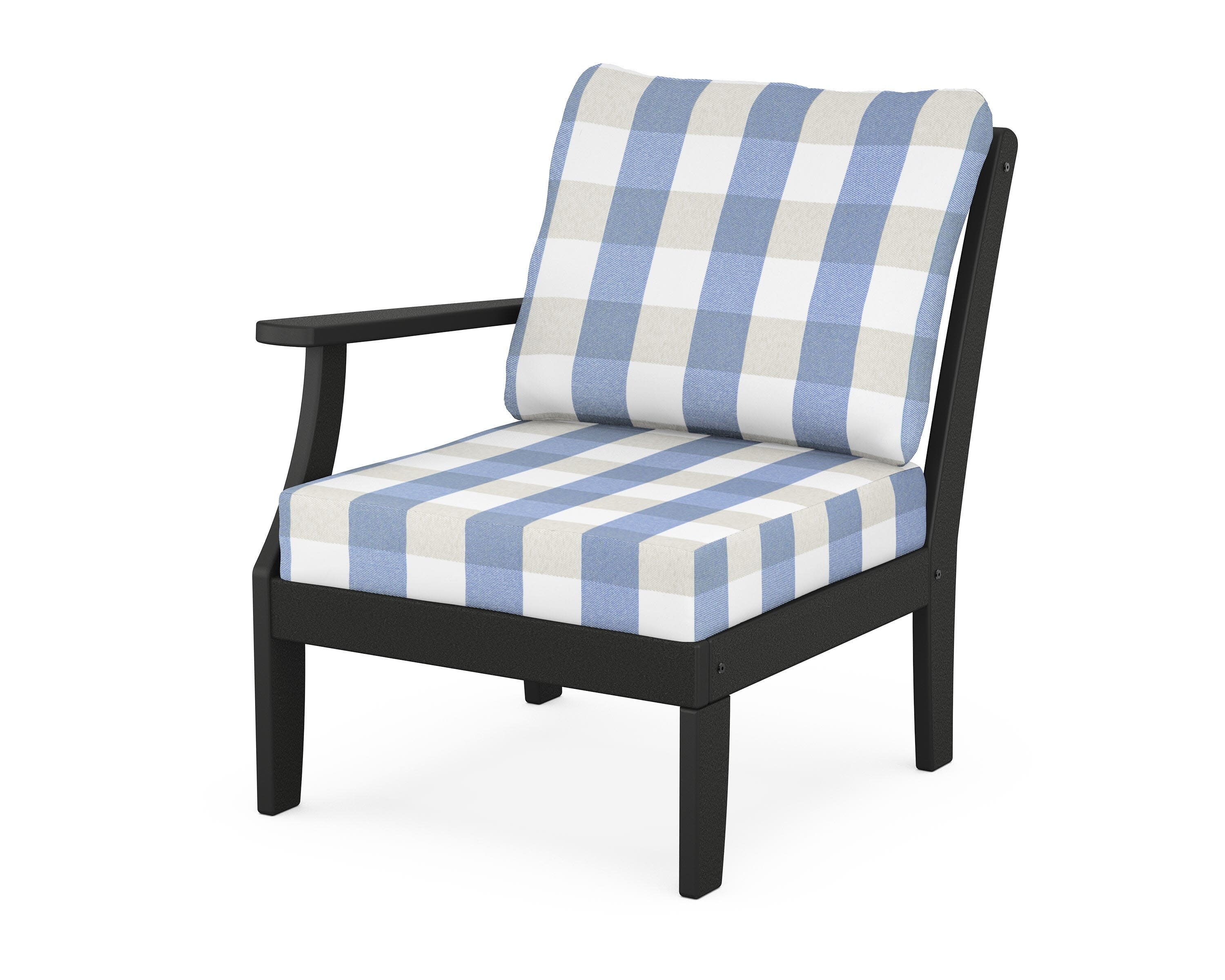 Yacht Club Modular Left Arm Chair in Charcoal Black / Buffalo Plaid Sky Blue