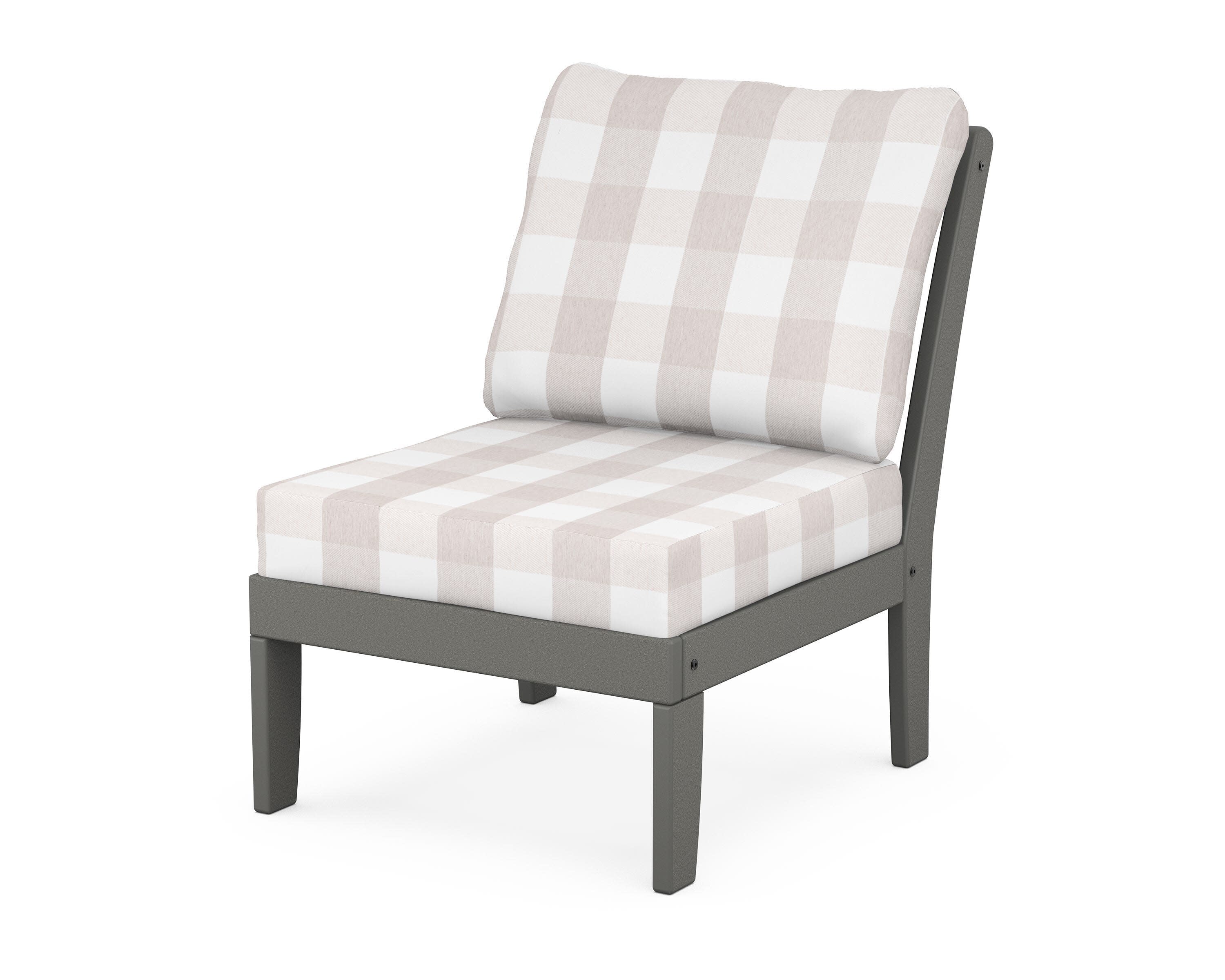 Yacht Club Modular Armless Chair in Stepping Stone / Buffalo Plaid Dune Burlap