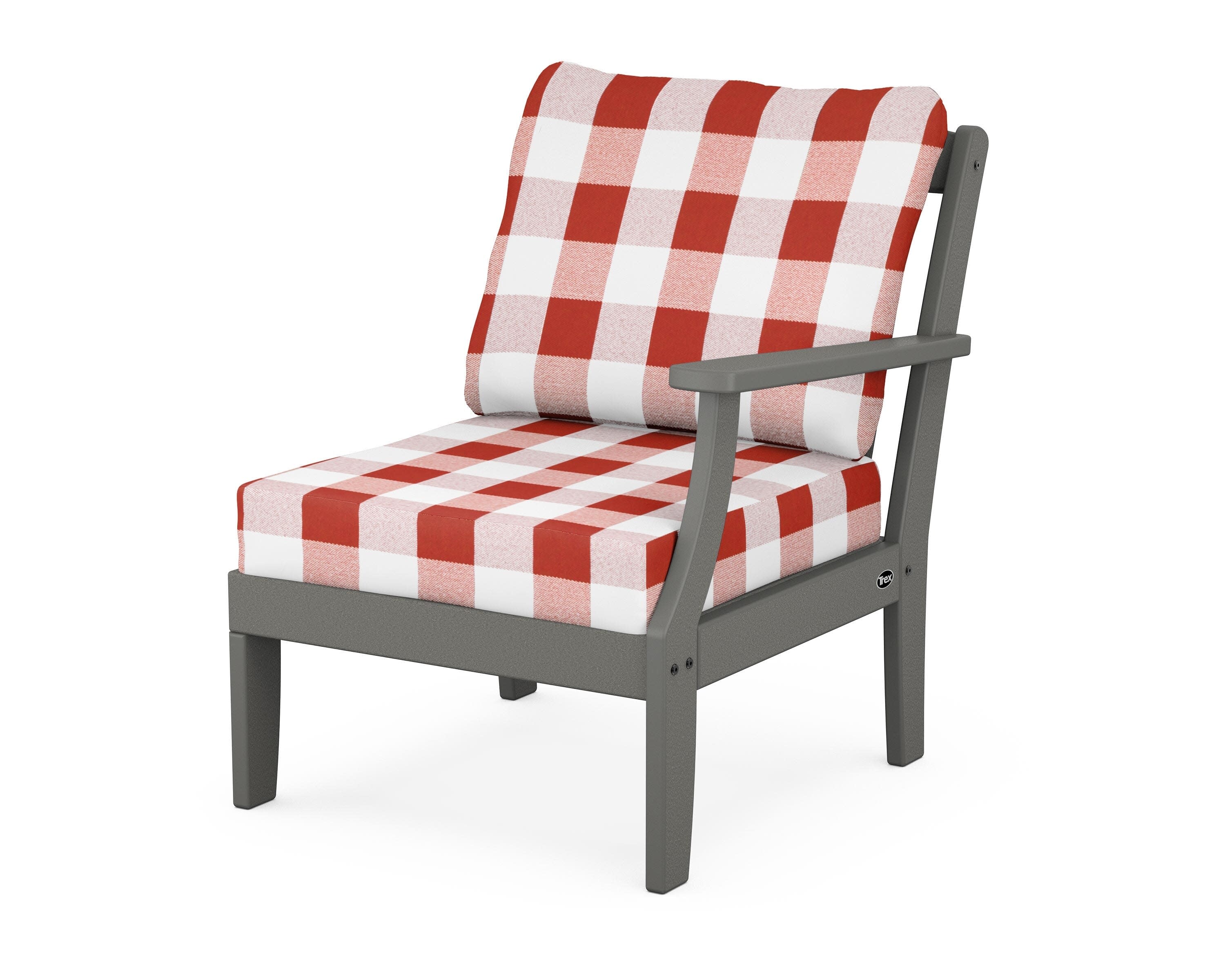 Yacht Club Modular Right Arm Chair in Stepping Stone / Buffalo Plaid Crimson