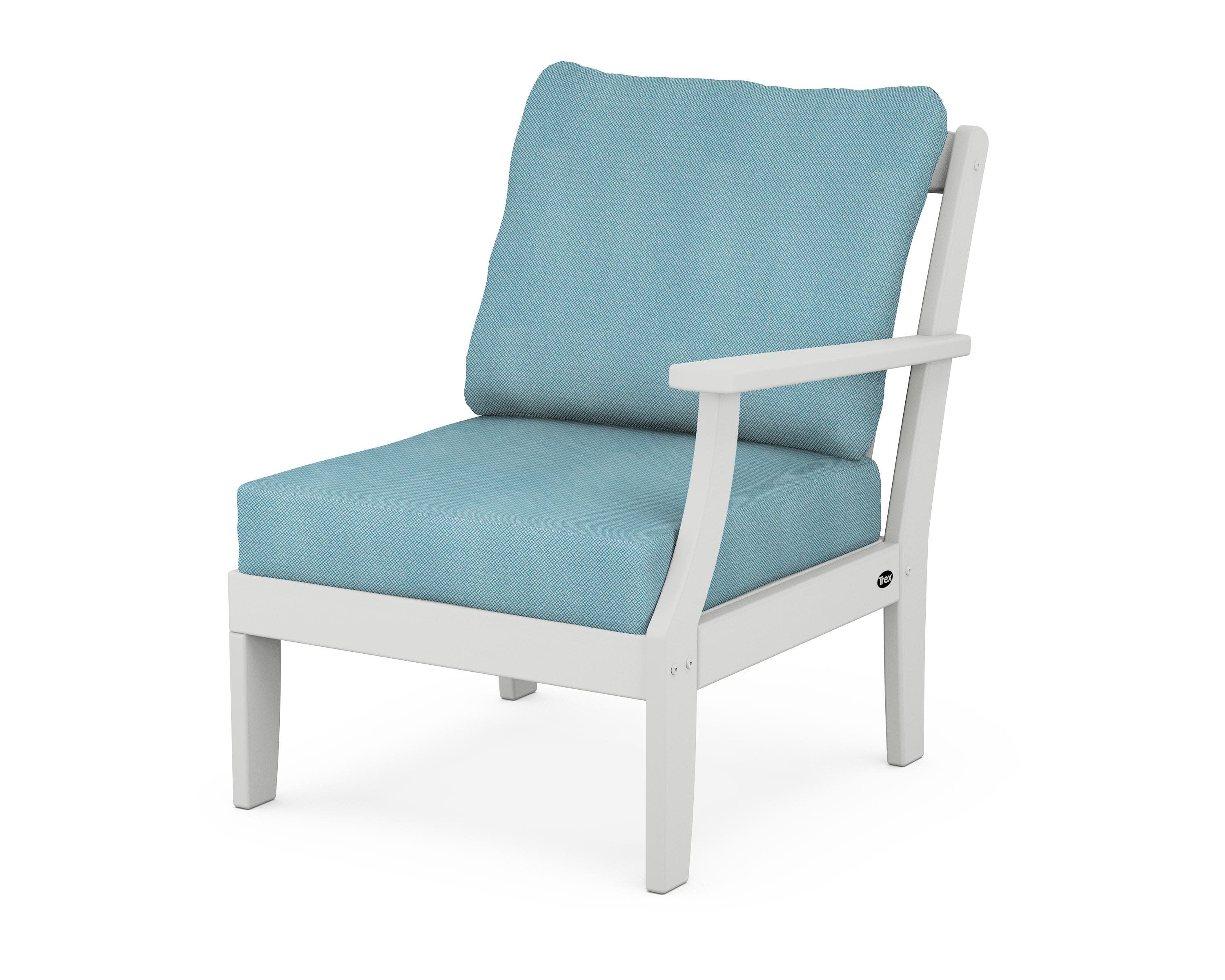 Yacht Club Modular Right Arm Chair in Classic White / Lattice Sky Blue