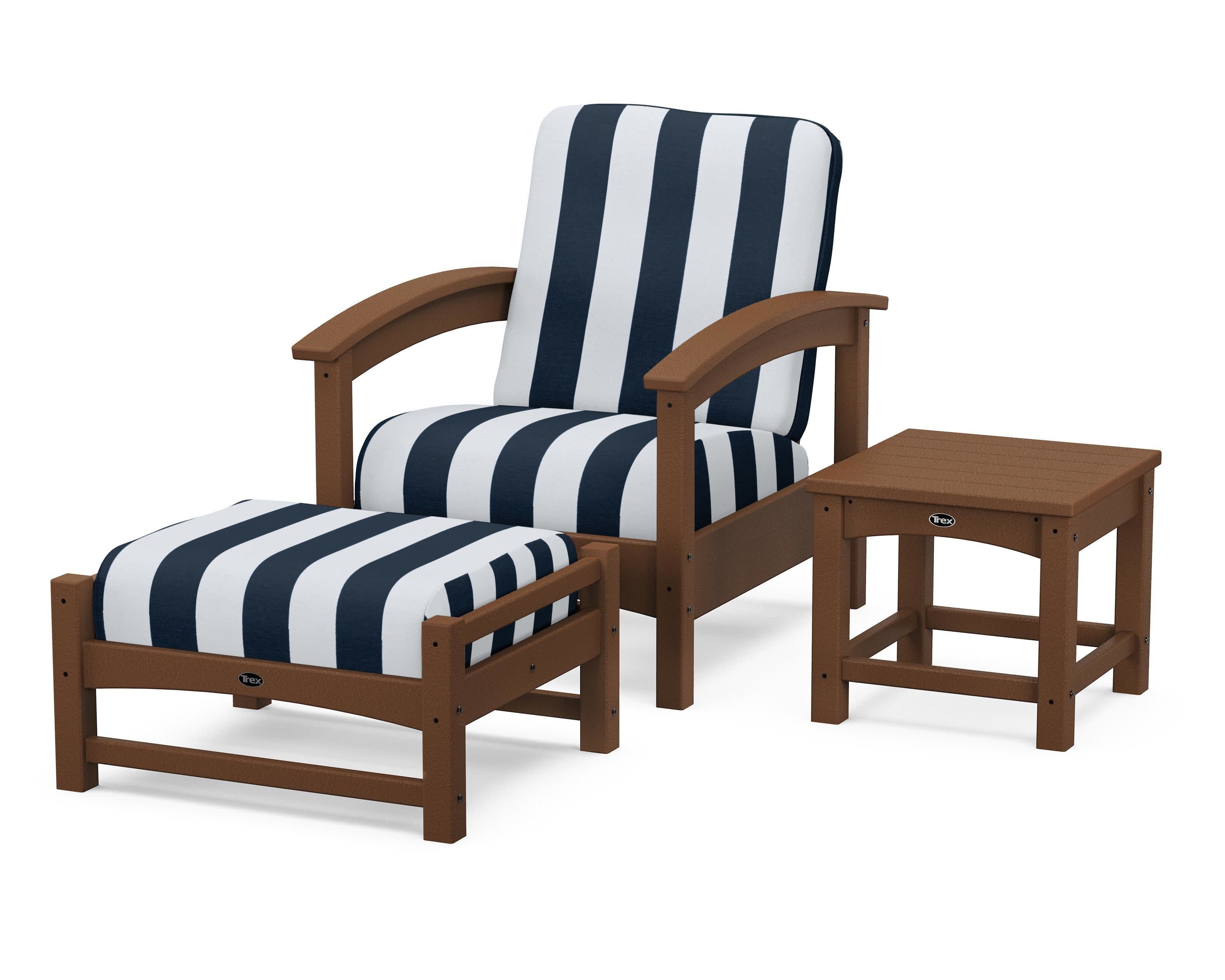Rockport 3-Piece Deep Seating Set in Tree House / Cabana Stripe Marine Indigo