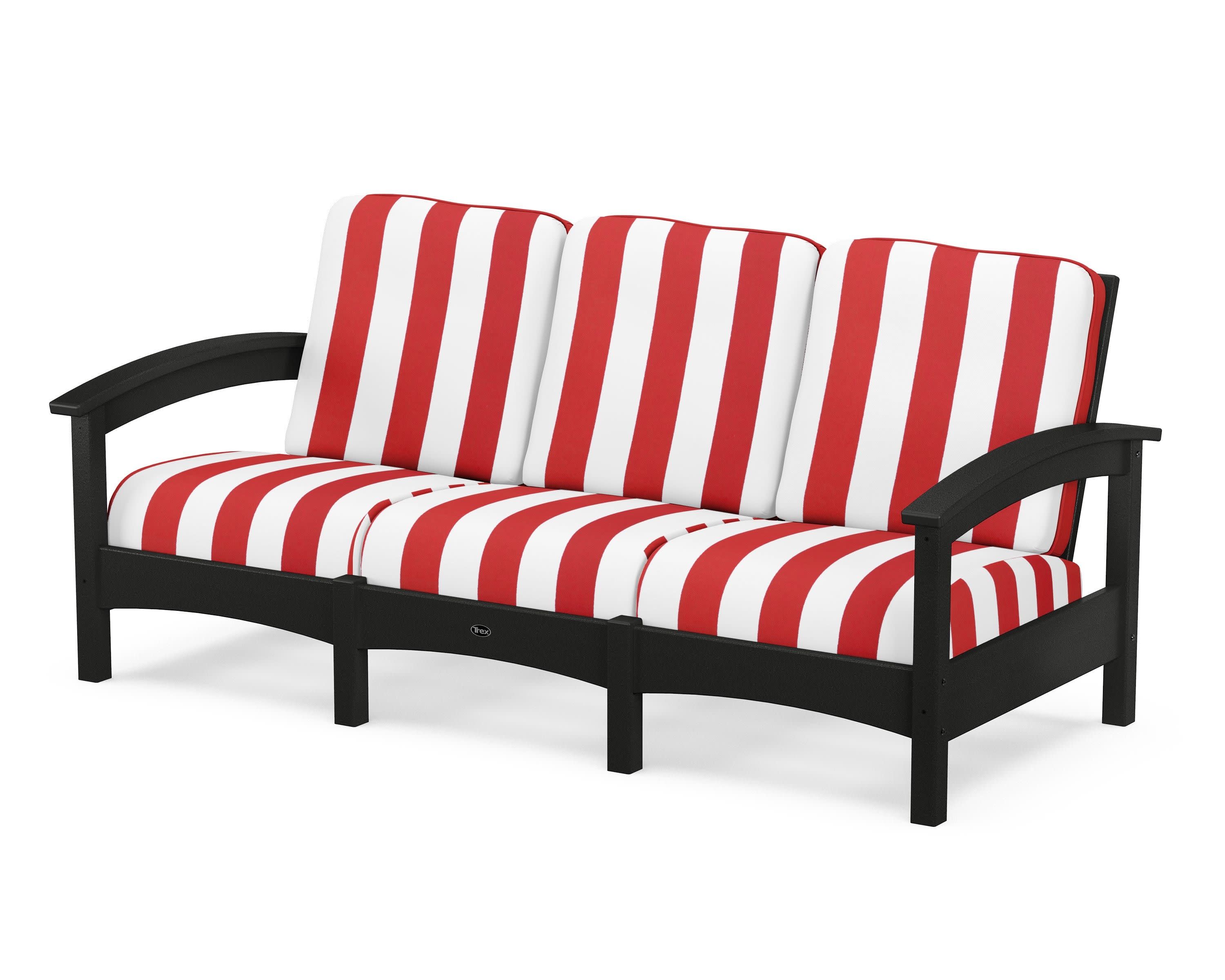Rockport Club Sofa in Charcoal Black / Cabana Stripe Crimson