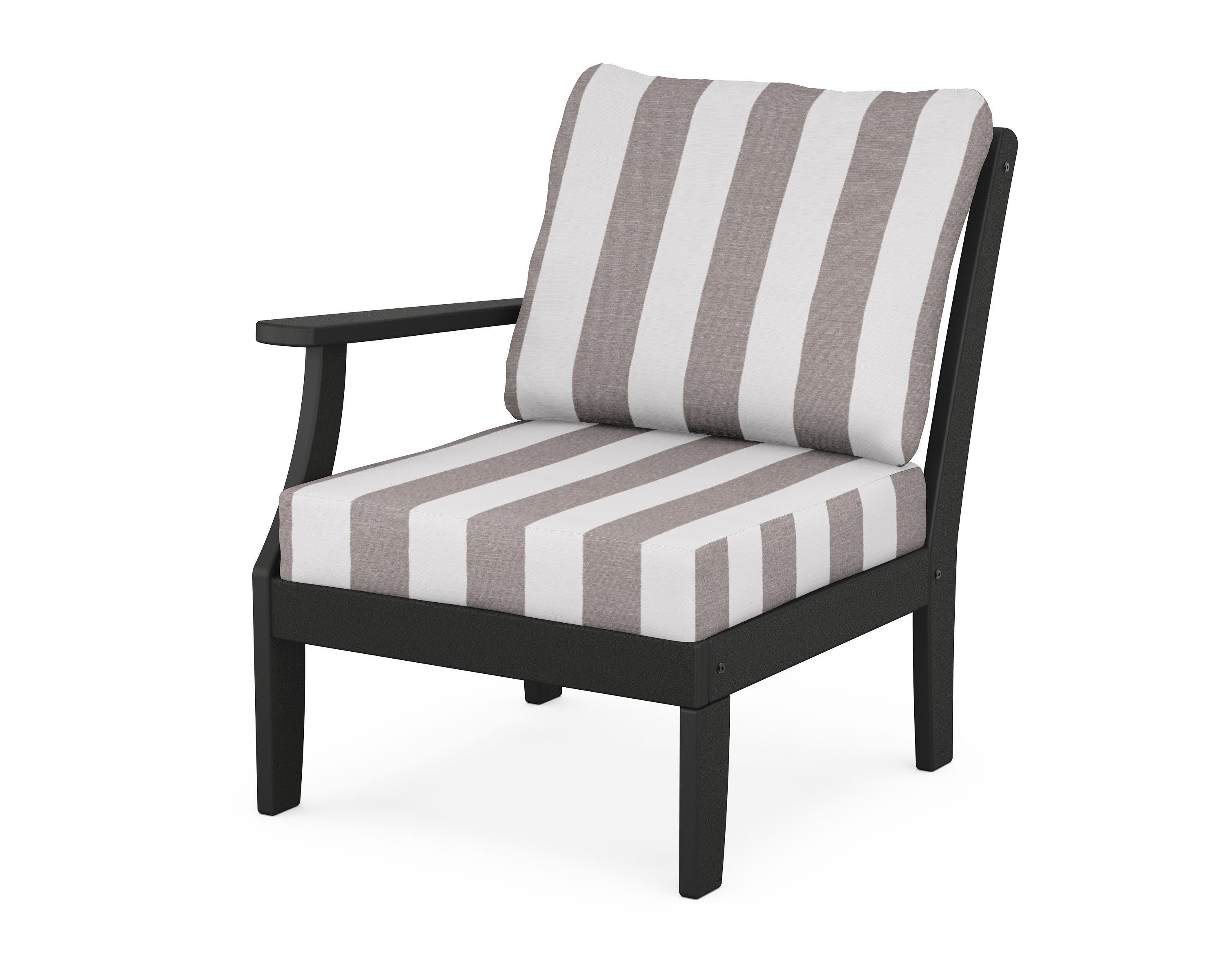 Yacht Club Modular Left Arm Chair in Charcoal Black / Cabana Stripe Grey Mist
