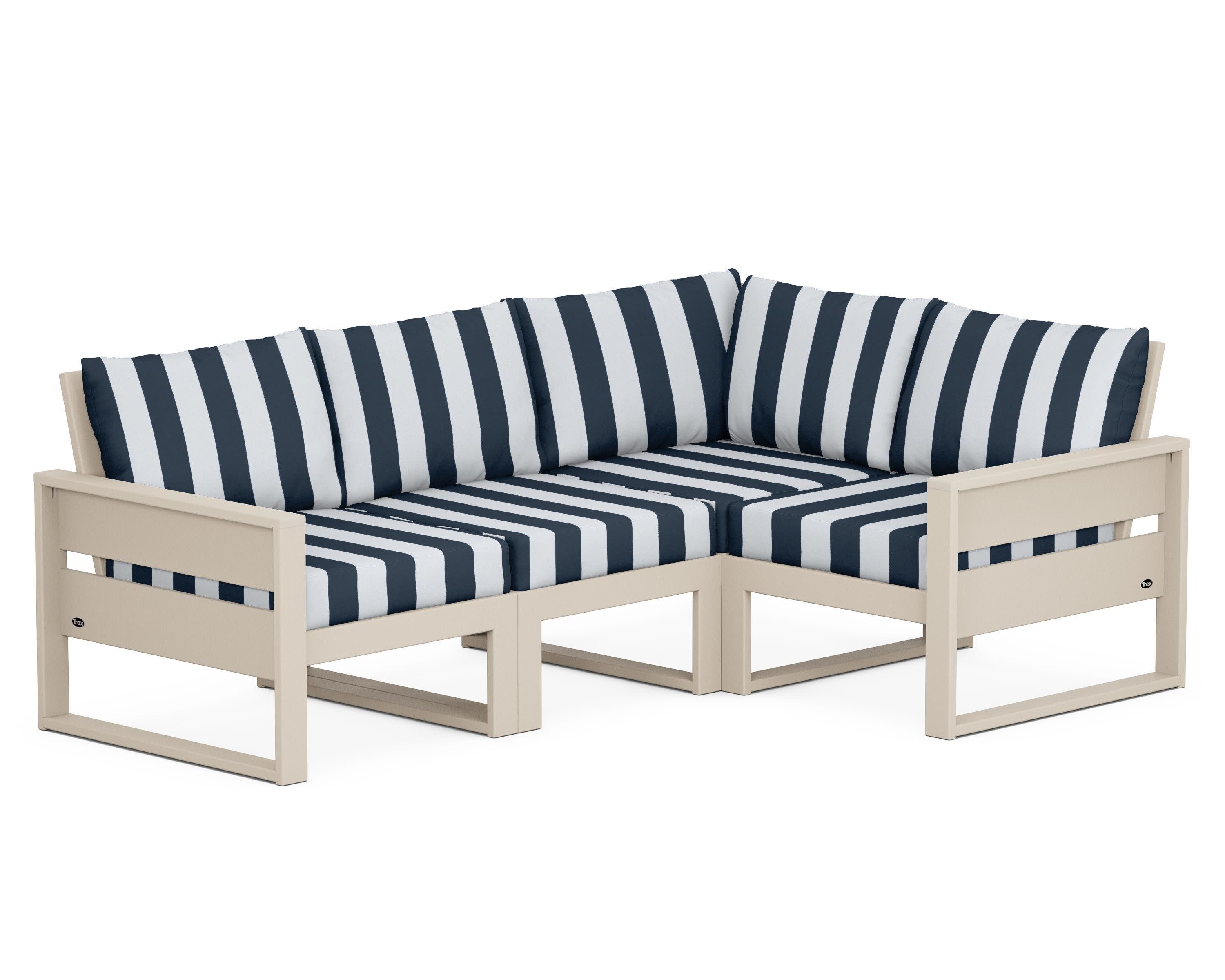 Eastport 4- Piece Sectional in Sand Castle / Cabana Stripe Marine Indigo