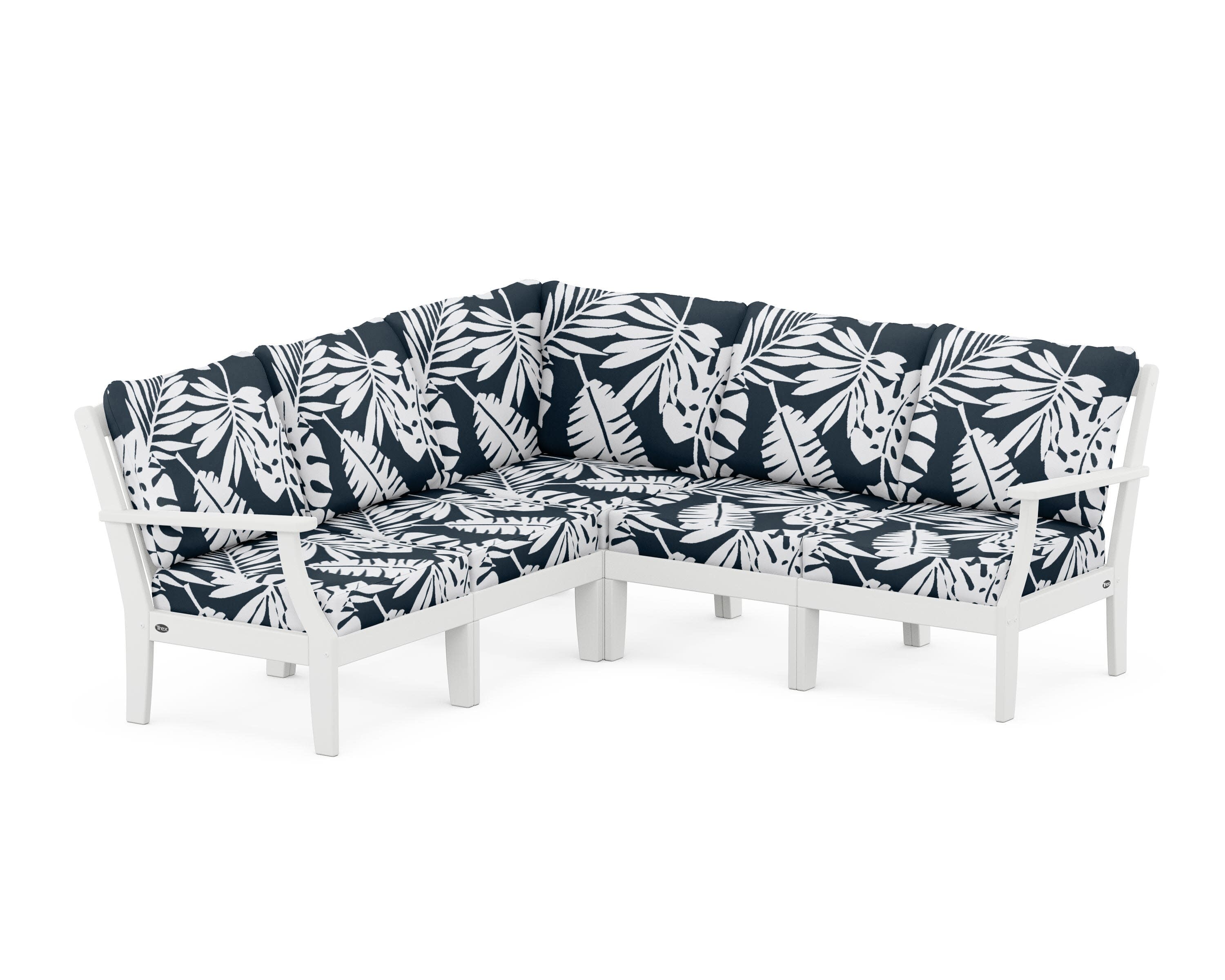 Yacht Club Modular 5-Piece Deep Seating Set in Classic White / Leaf Marine Indigo