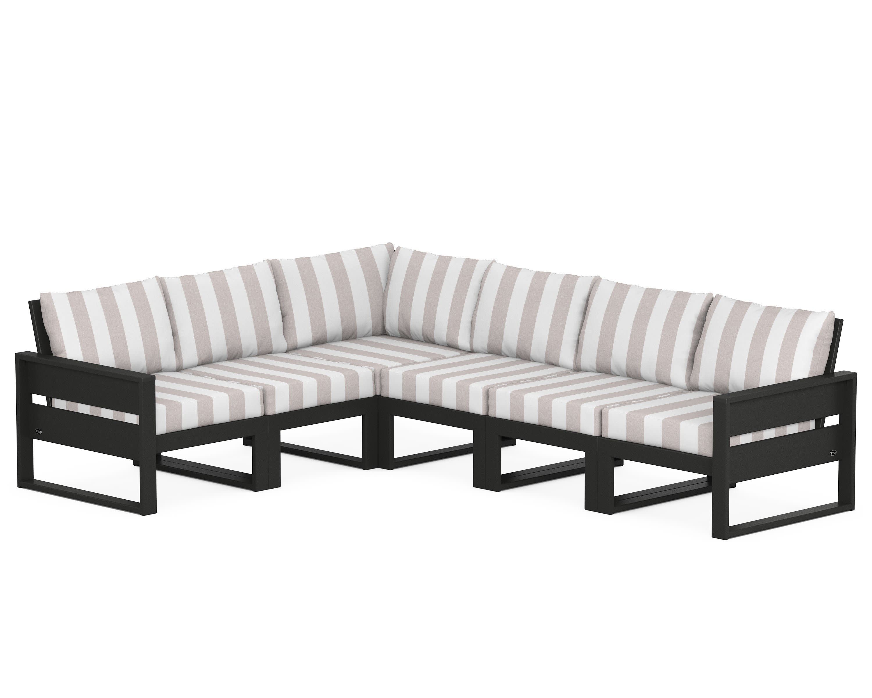 Eastport 6-Piece Sectional in Charcoal Black / Cabana Stripe Dune Burlap