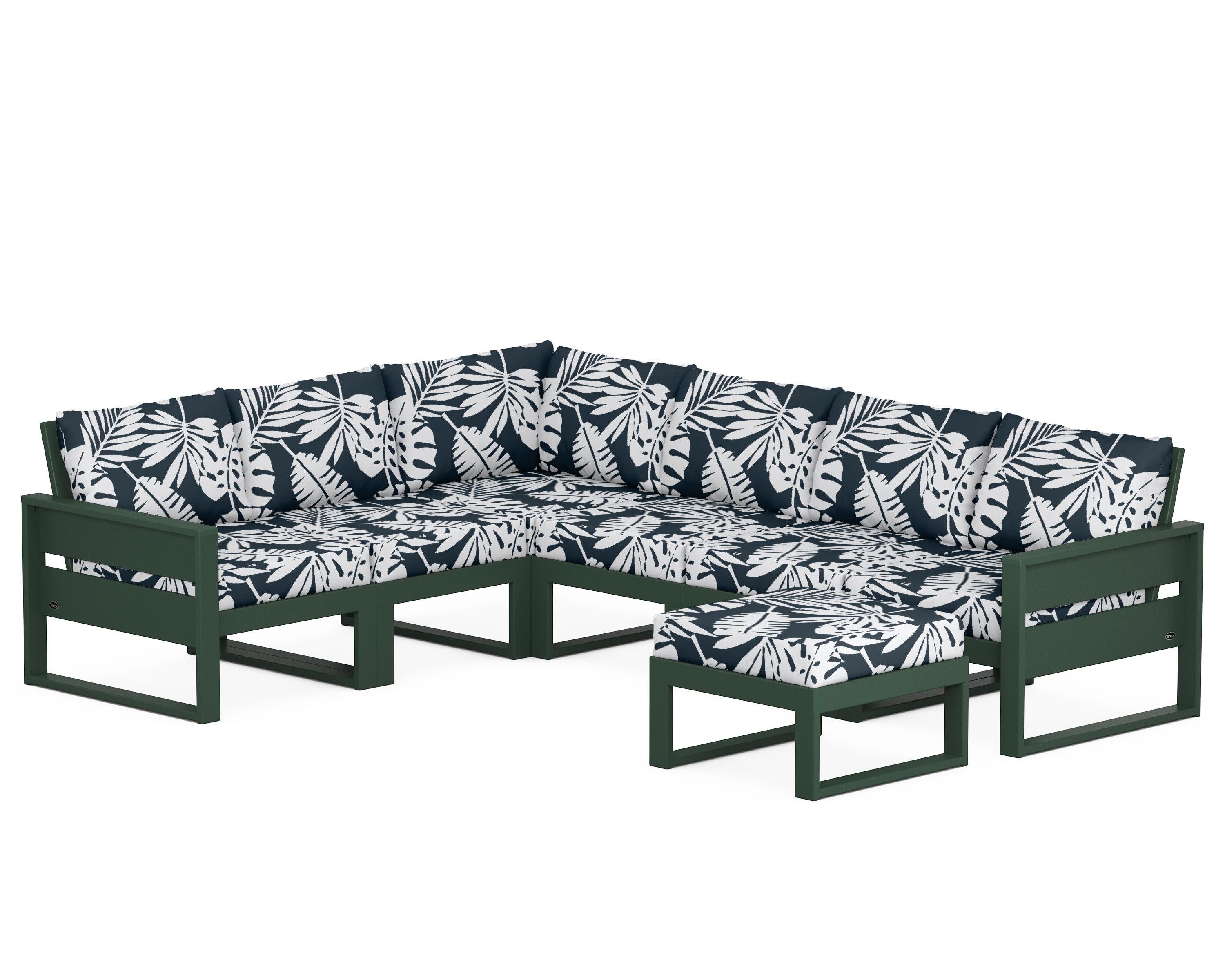 Eastport 6-Piece Sectional with Ottoman in Rainforest Canopy / Leaf Marine Indigo