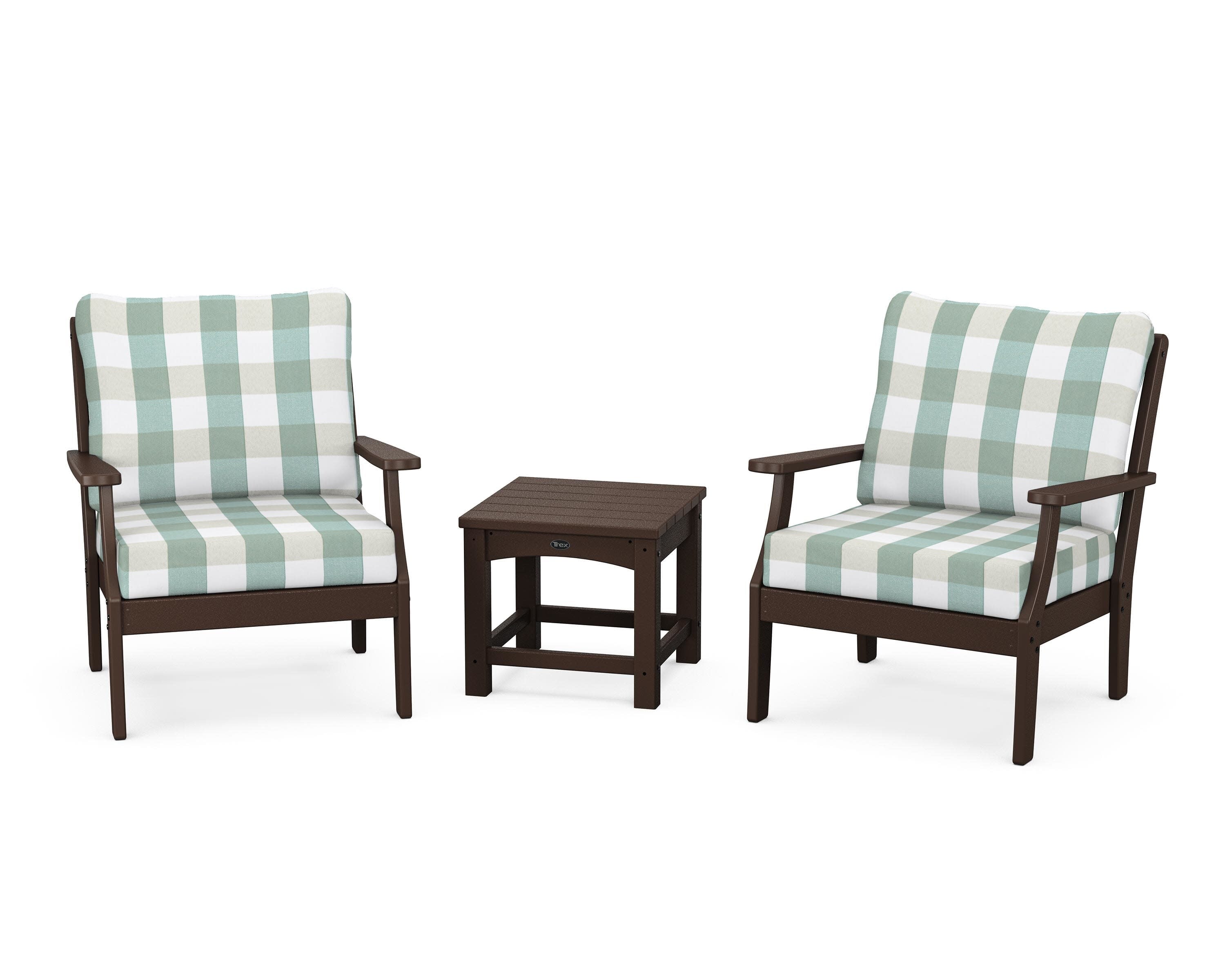 Yacht Club 3-Piece Deep Seating Set in Vintage Lantern / Buffalo Plaid Glacier Spa