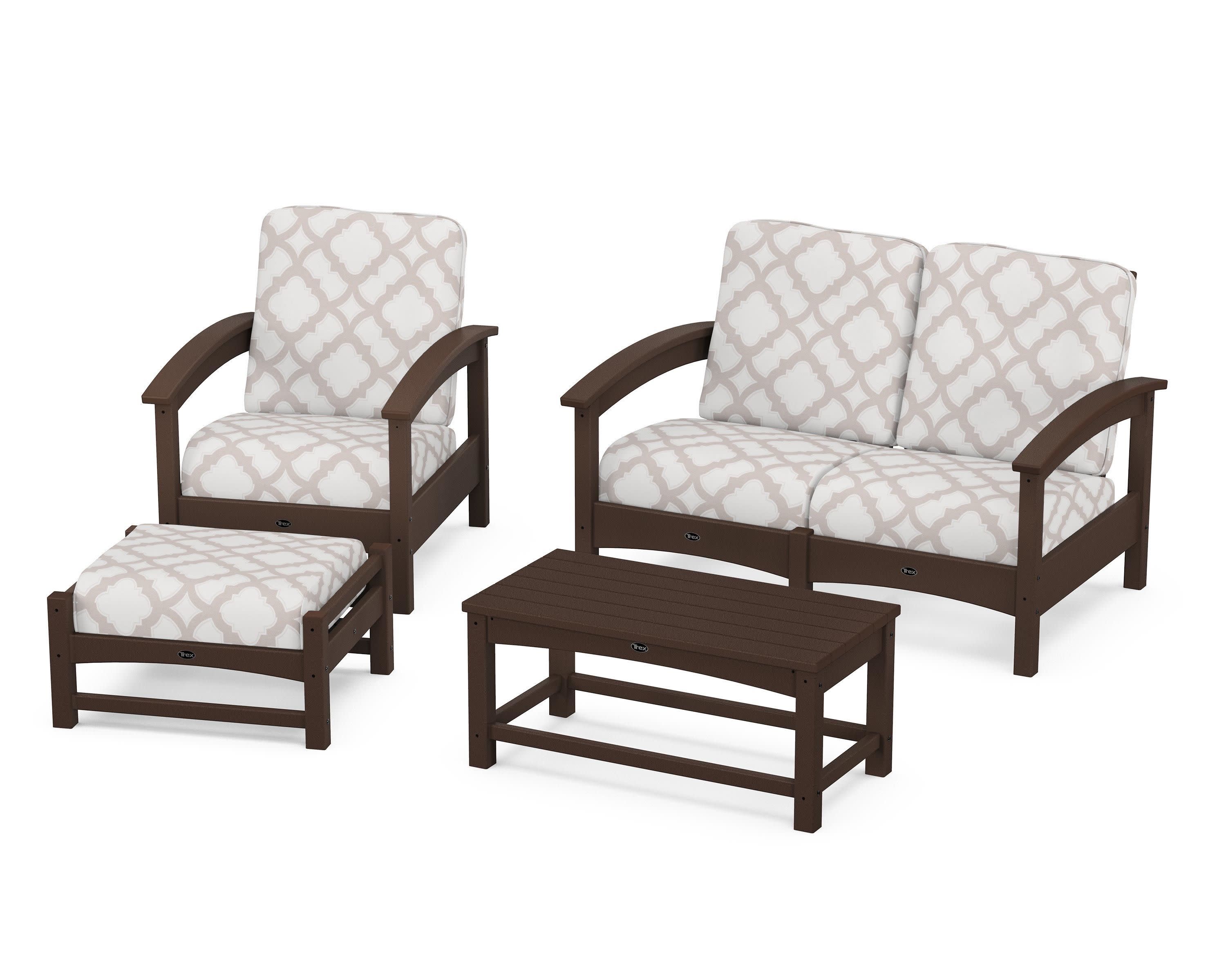Rockport 4-Piece Deep Seating Conversation Group in Vintage Lantern / Trellis Dune Burlap