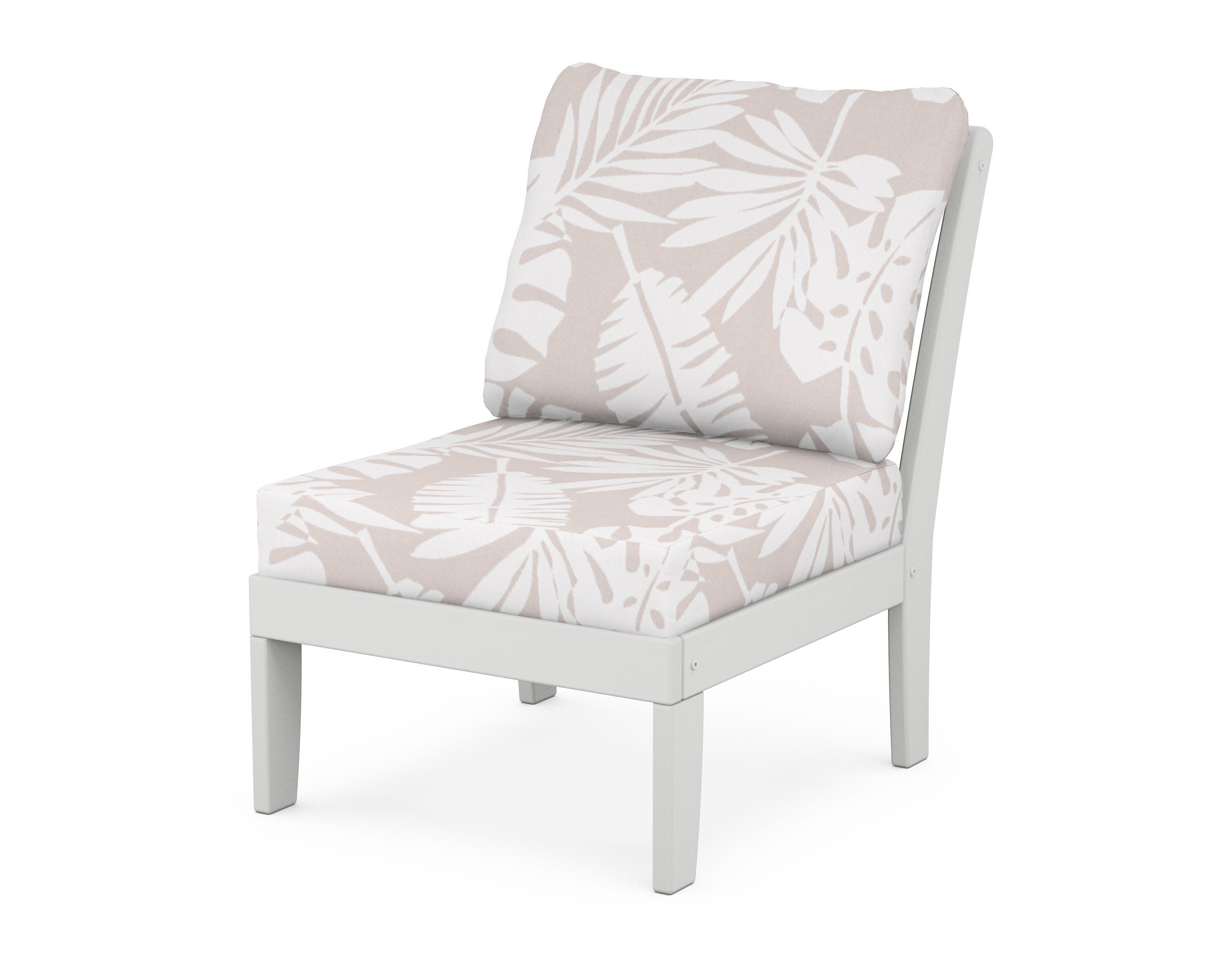 Yacht Club Modular Armless Chair in Classic White / Leaf Dune Burlap
