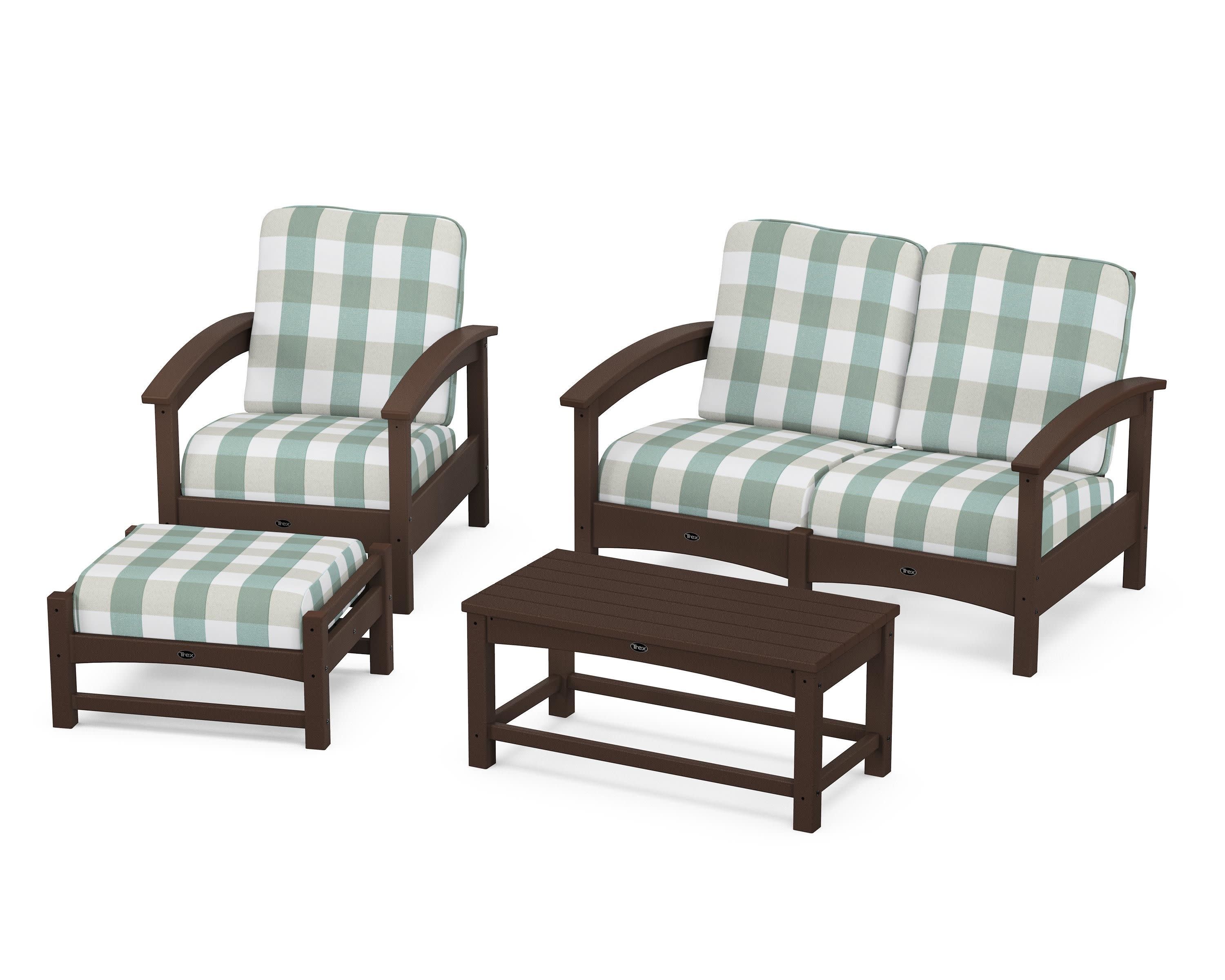 Rockport 4-Piece Deep Seating Conversation Group in Vintage Lantern / Buffalo Plaid Glacier Spa
