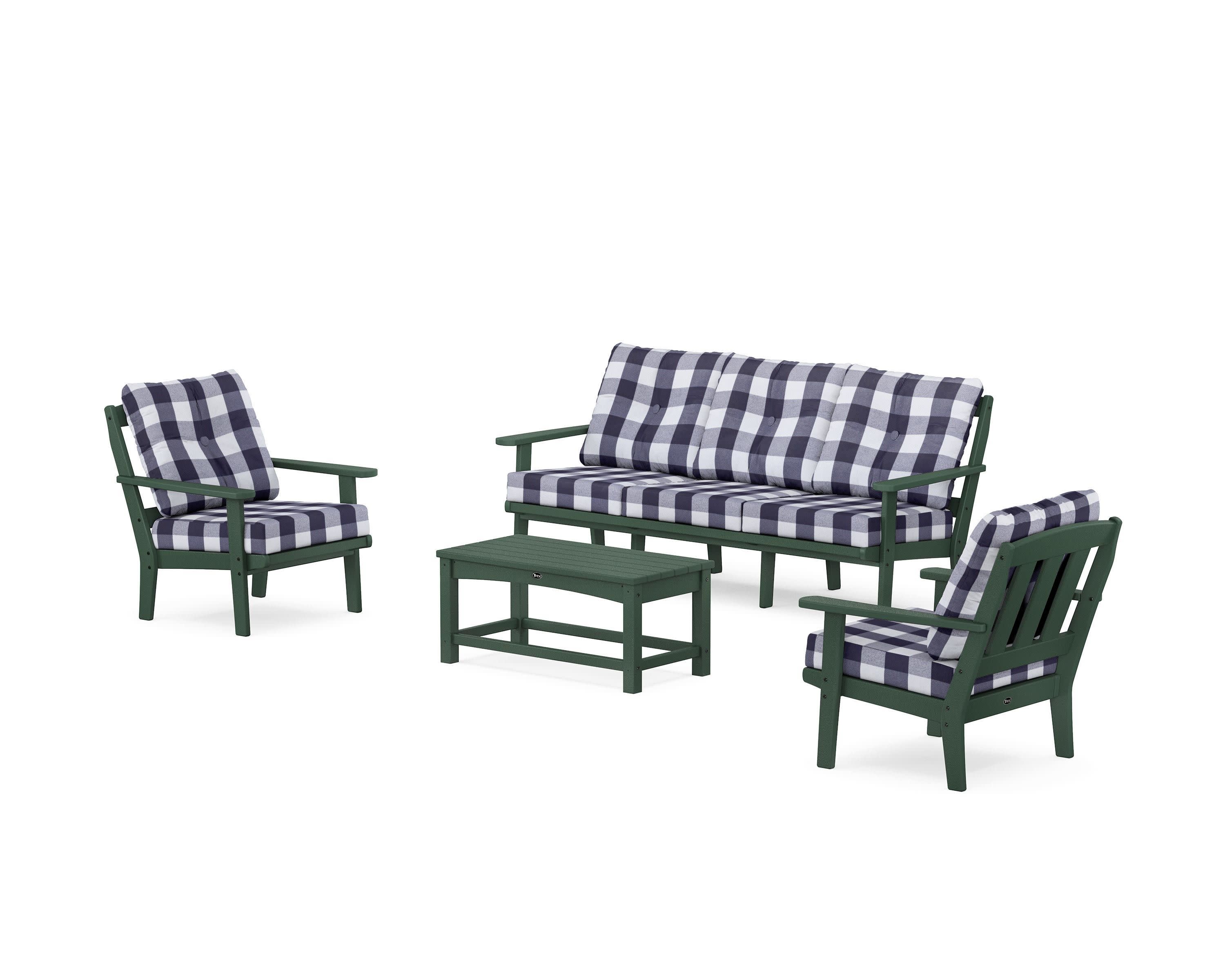 Cape Cod 4-Piece Deep Seating Set with Sofa in Rainforest Canopy / Buffalo Plaid Navy