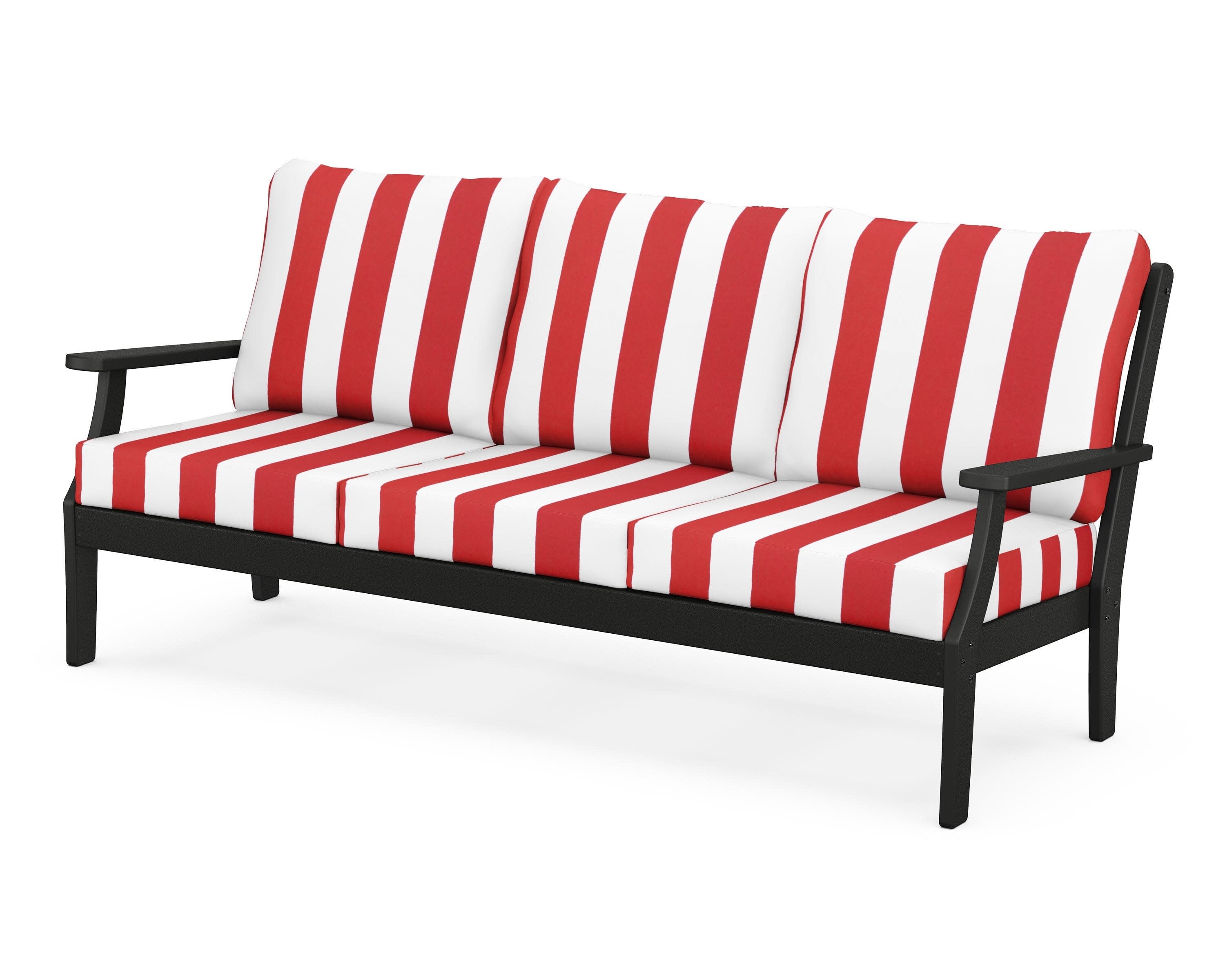 Yacht Club Deep Seating Sofa in Charcoal Black / Cabana Stripe Crimson