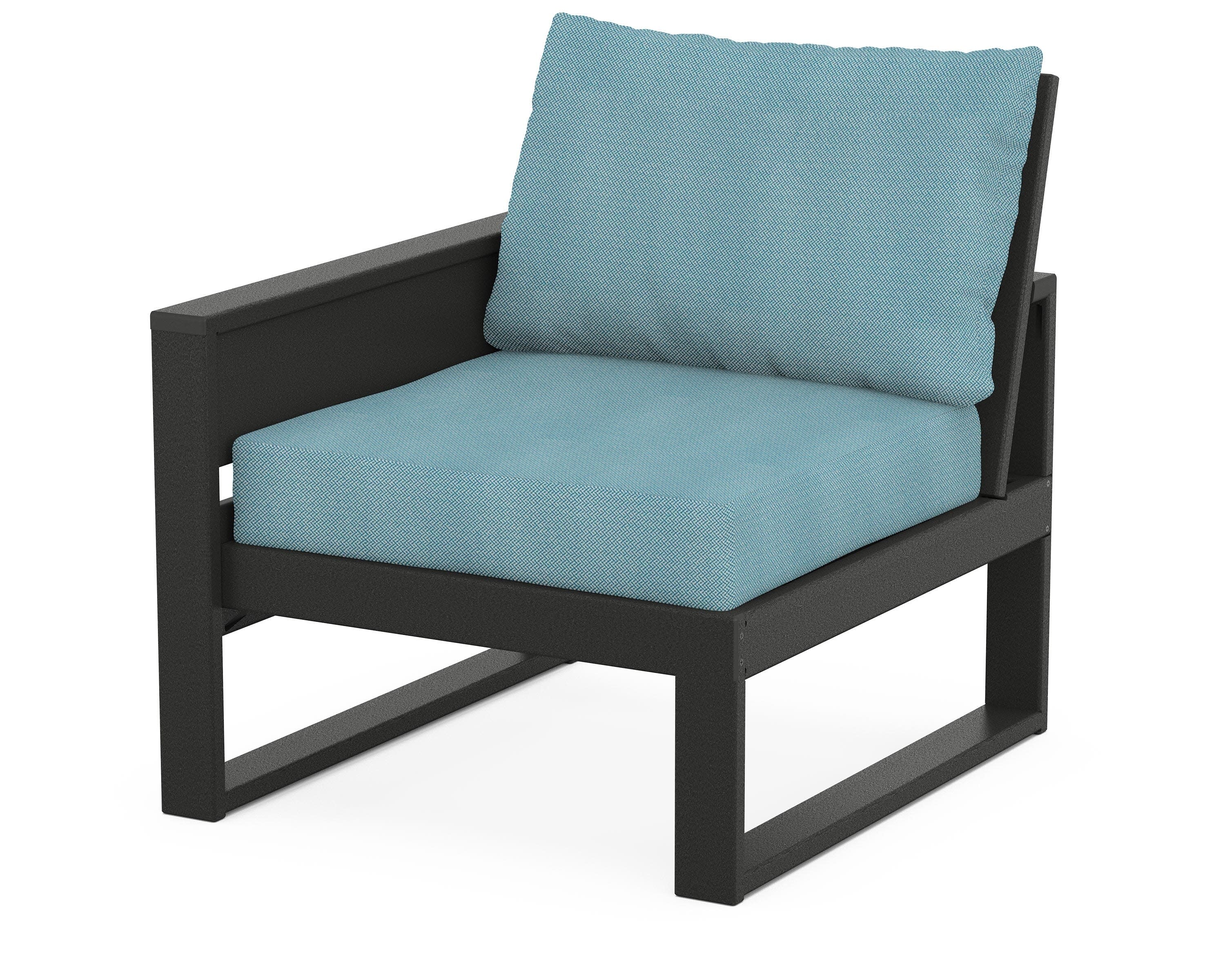 Eastport Modular Left Arm Chair in Charcoal Black / Lattice Sky Blue