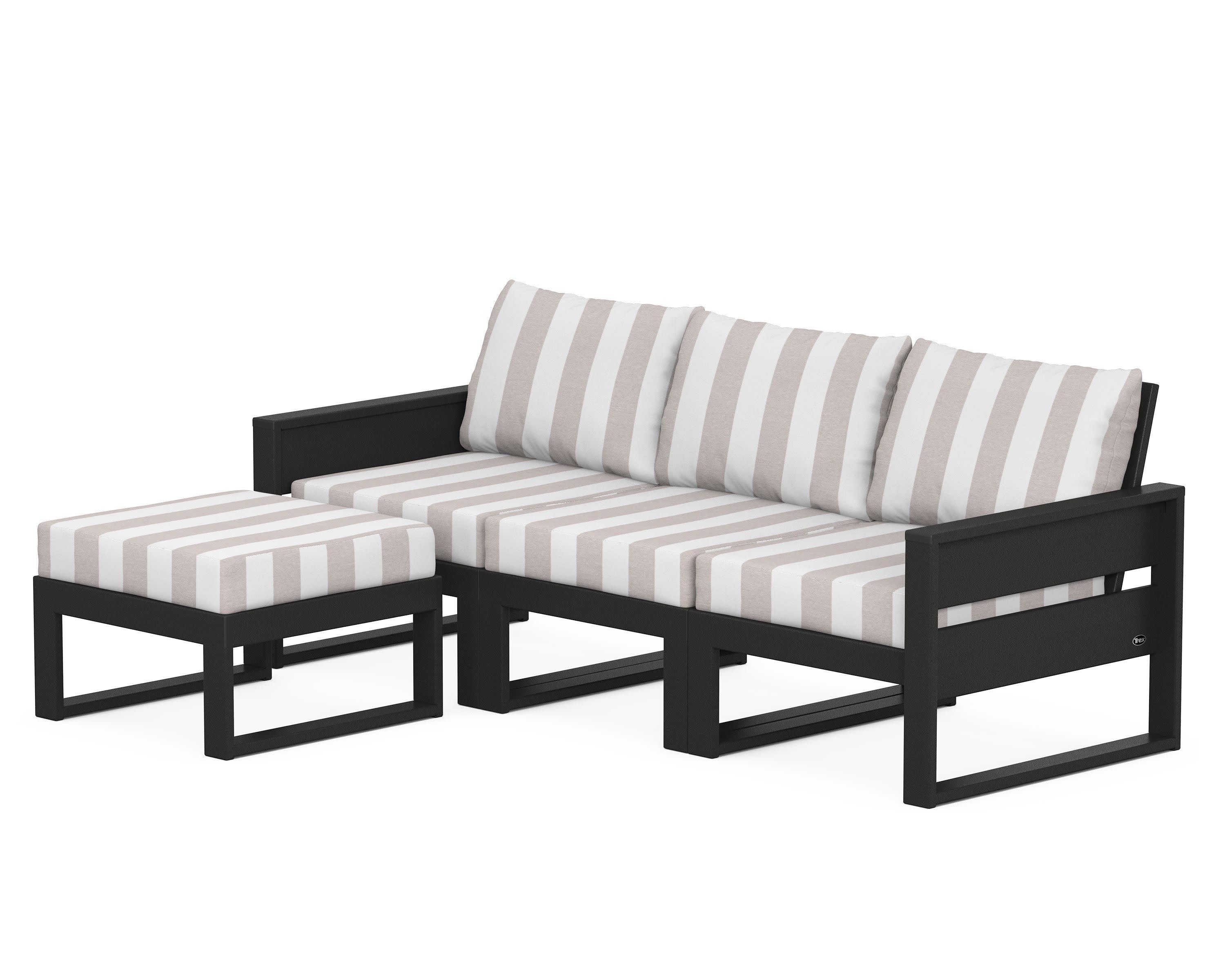 Eastport 4- Piece Sectional with Ottoman in Charcoal Black / Cabana Stripe Dune Burlap