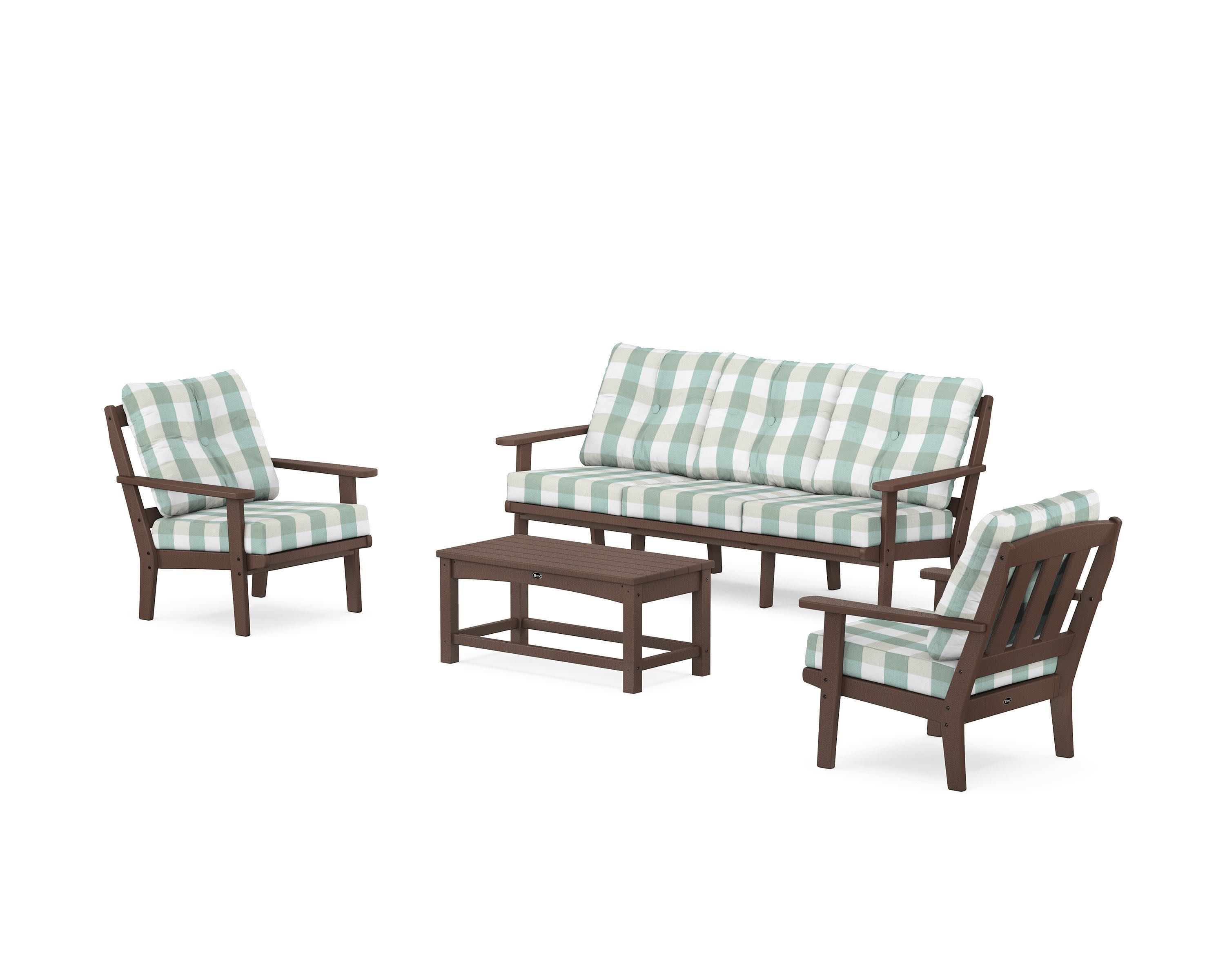 Cape Cod 4-Piece Deep Seating Set with Sofa in Vintage Lantern / Buffalo Plaid Glacier Spa
