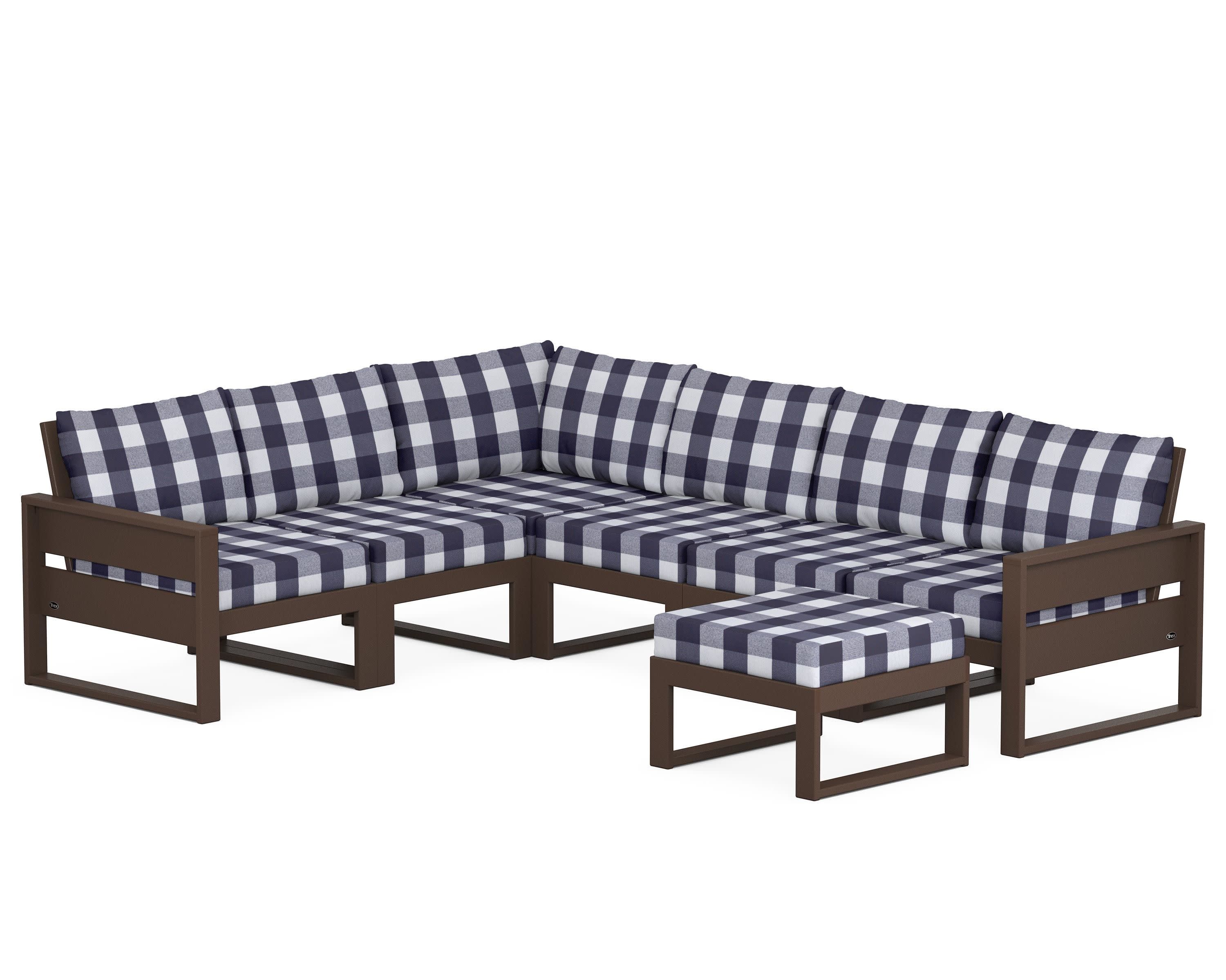 Eastport 6-Piece Sectional with Ottoman in Vintage Lantern / Buffalo Plaid Navy