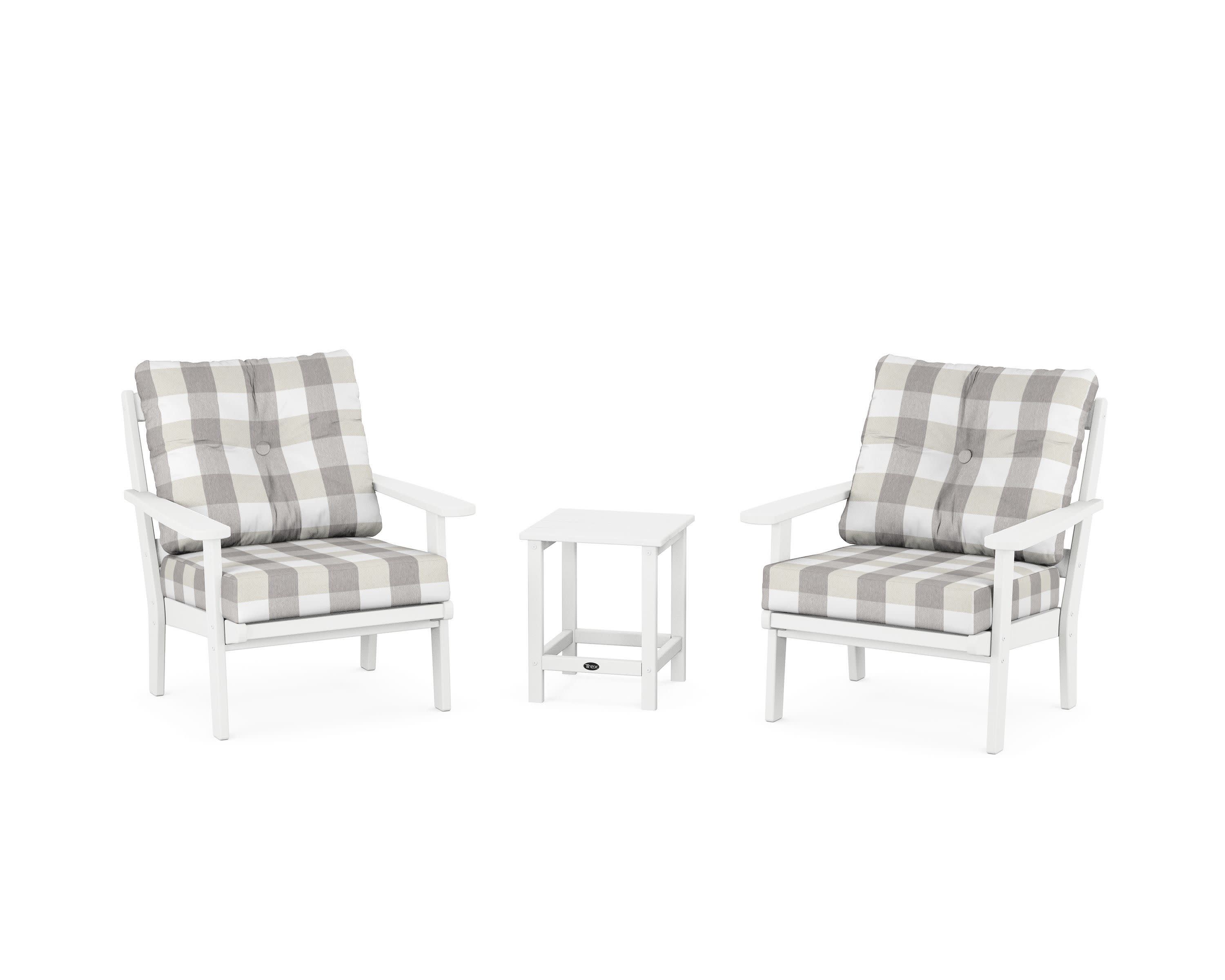 Cape Cod 3-Piece Deep Seating Set in Classic White / Buffalo Plaid Grey Mist