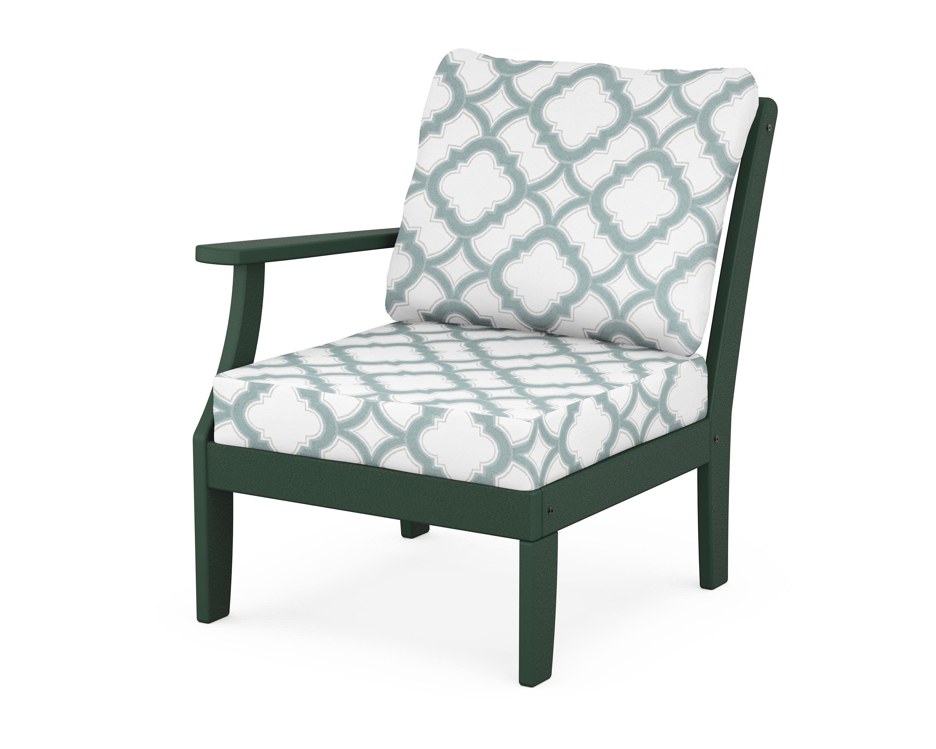 Yacht Club Modular Left Arm Chair in Rainforest Canopy / Trellis Glacier Spa