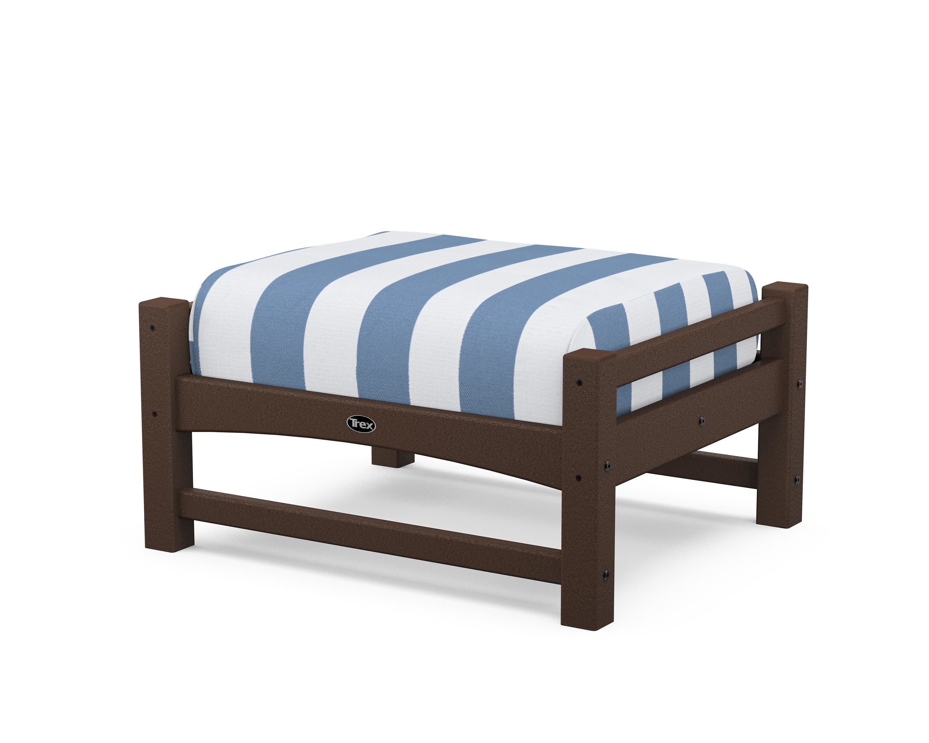 Rockport Club Ottoman in Vintage Lantern / Cabana Stripe Sky Blue