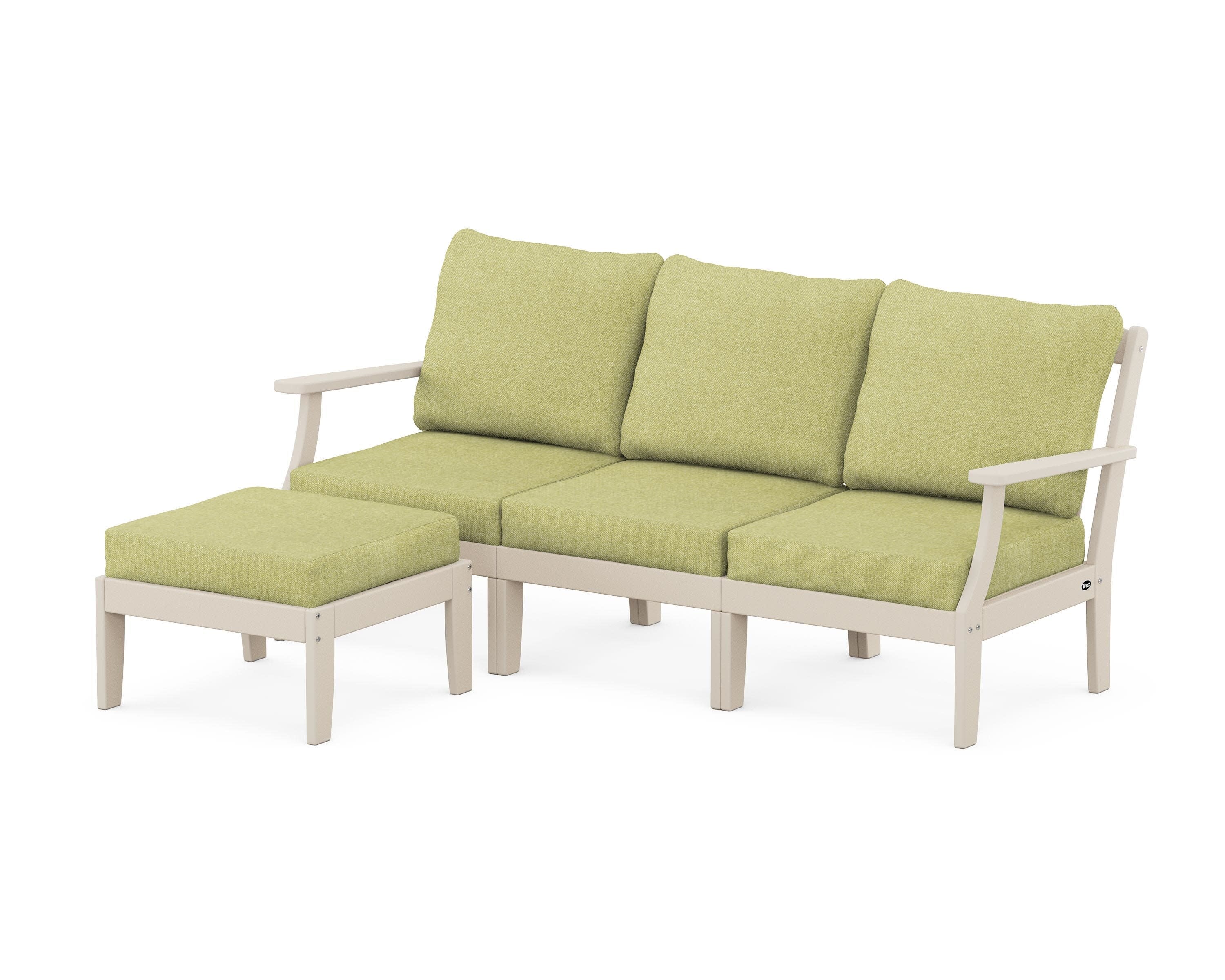 Yacht Club Modular 4-Piece Deep Seating Set with Ottoman in Sand Castle / Chartreuse Boucle