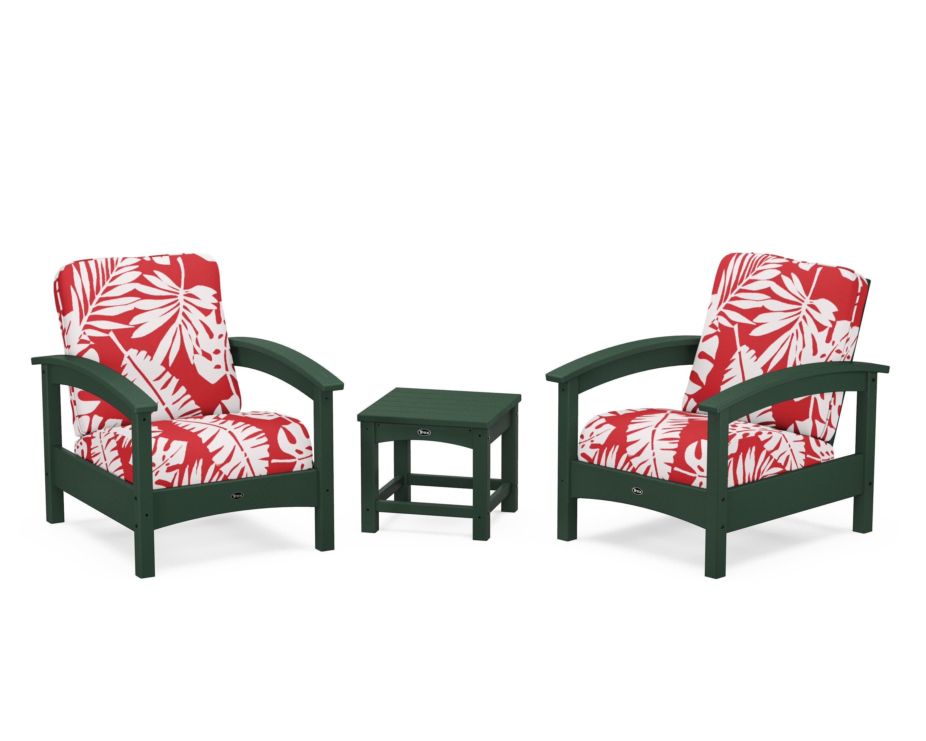 Rockport Club 3-Piece Deep Seating Conversation Set in Rainforest Canopy / Leaf Crimson