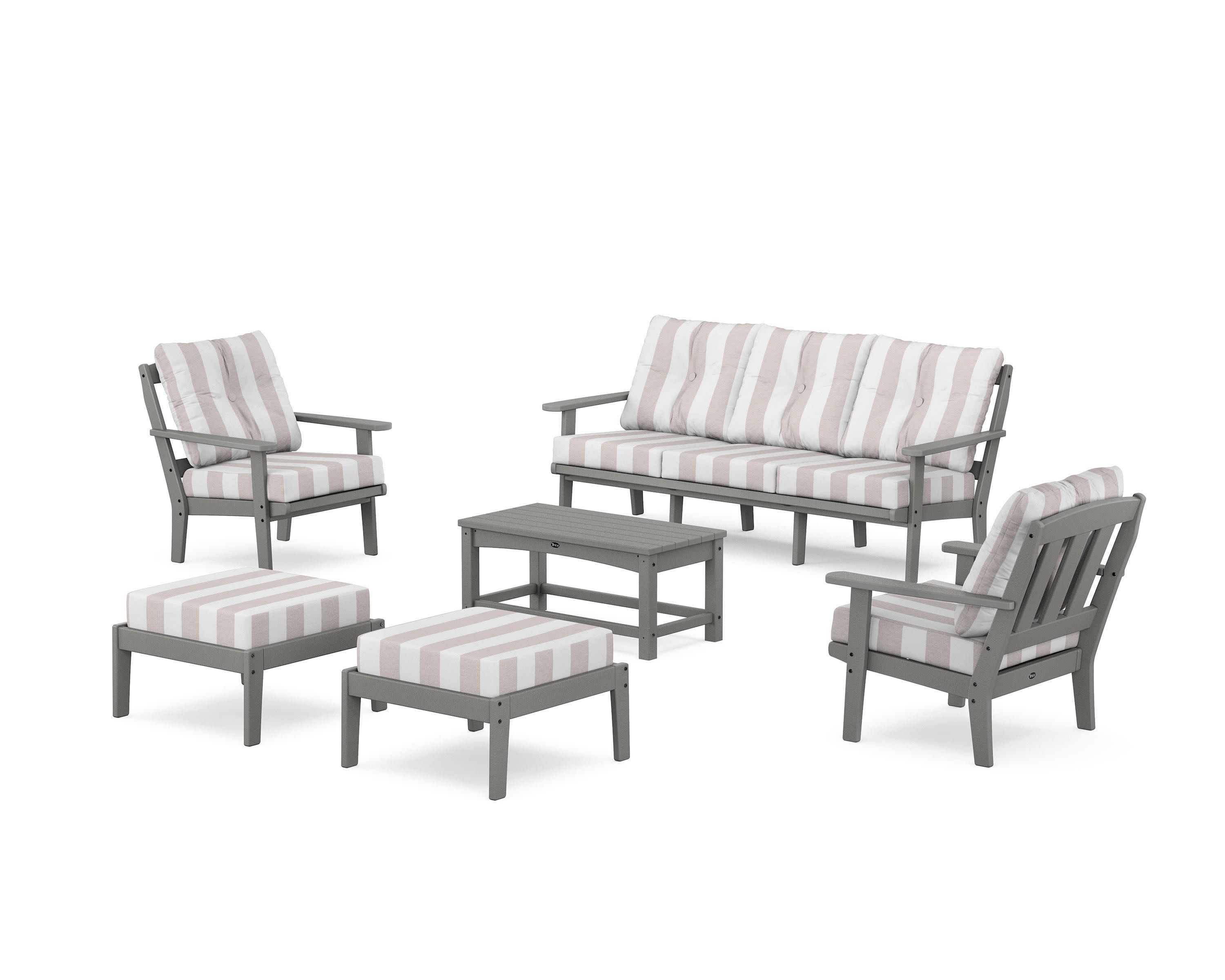 Cape Cod 6-Piece Lounge Sofa Set in Stepping Stone / Cabana Stripe Dune Burlap