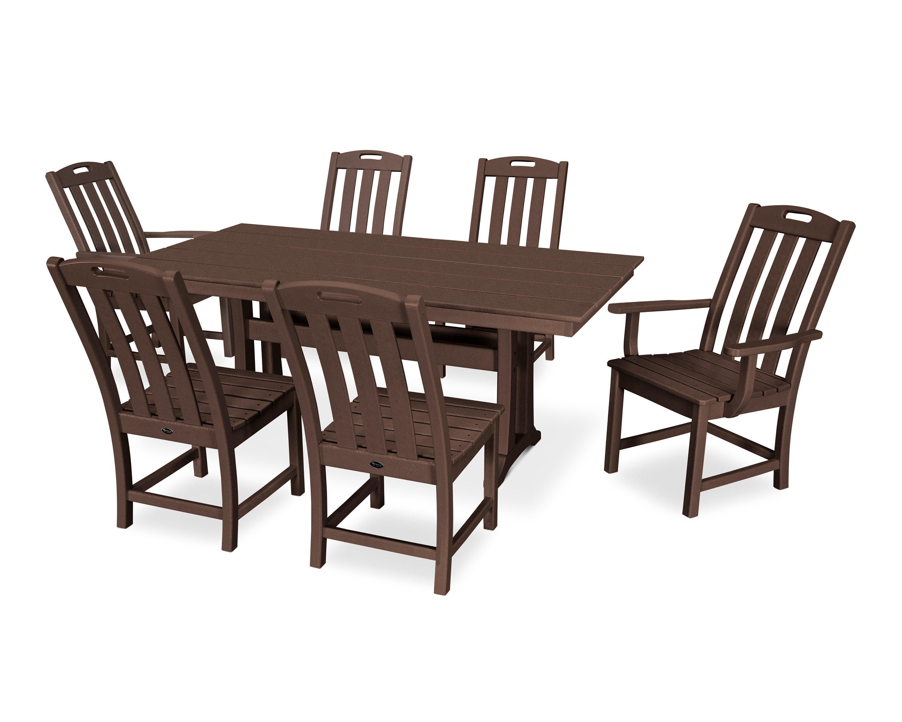 Yacht Club 7-Piece Farmhouse Trestle Dining Set in Vintage Lantern