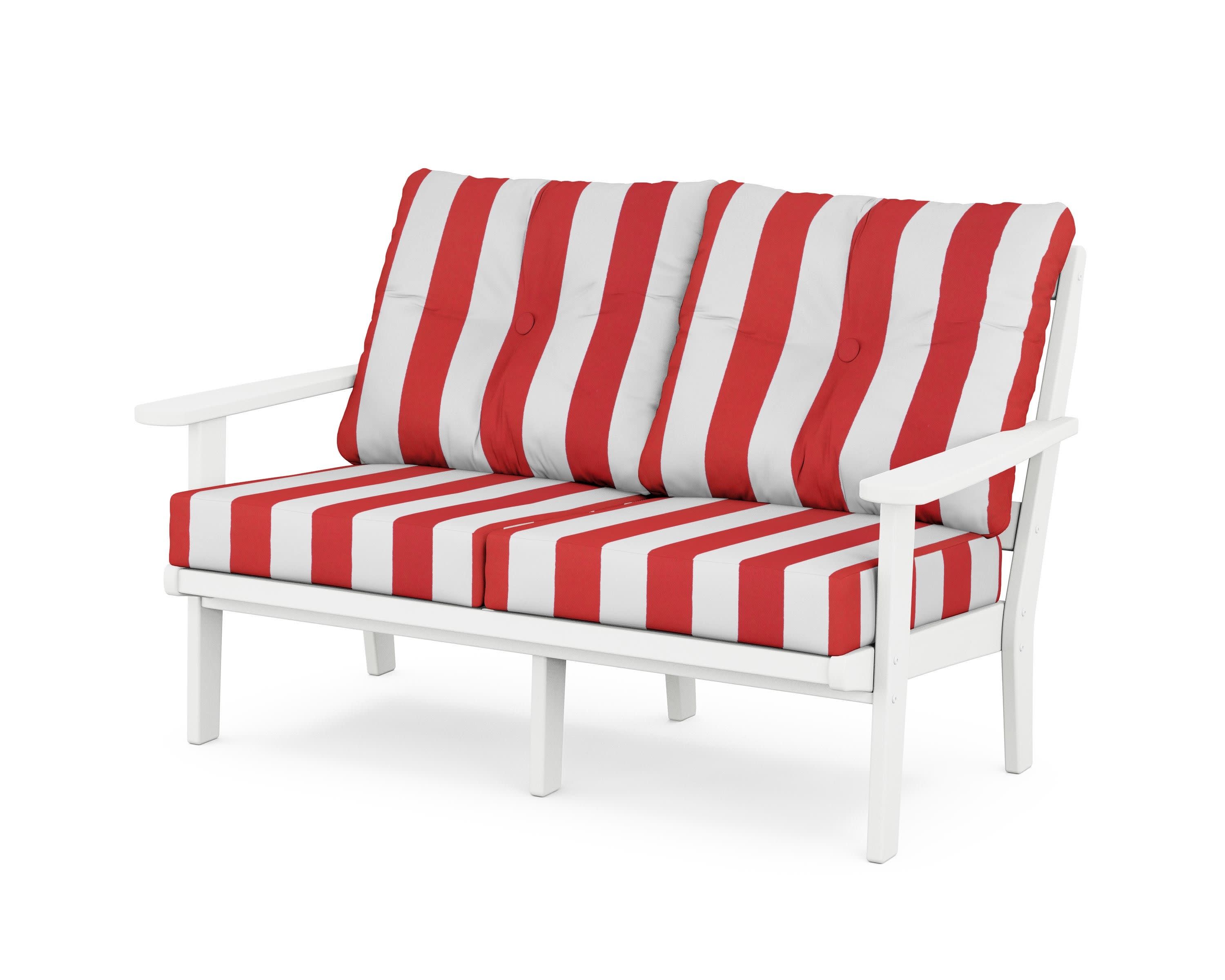 Cape Cod Deep Seating Loveseat in Classic White / Cabana Stripe Crimson