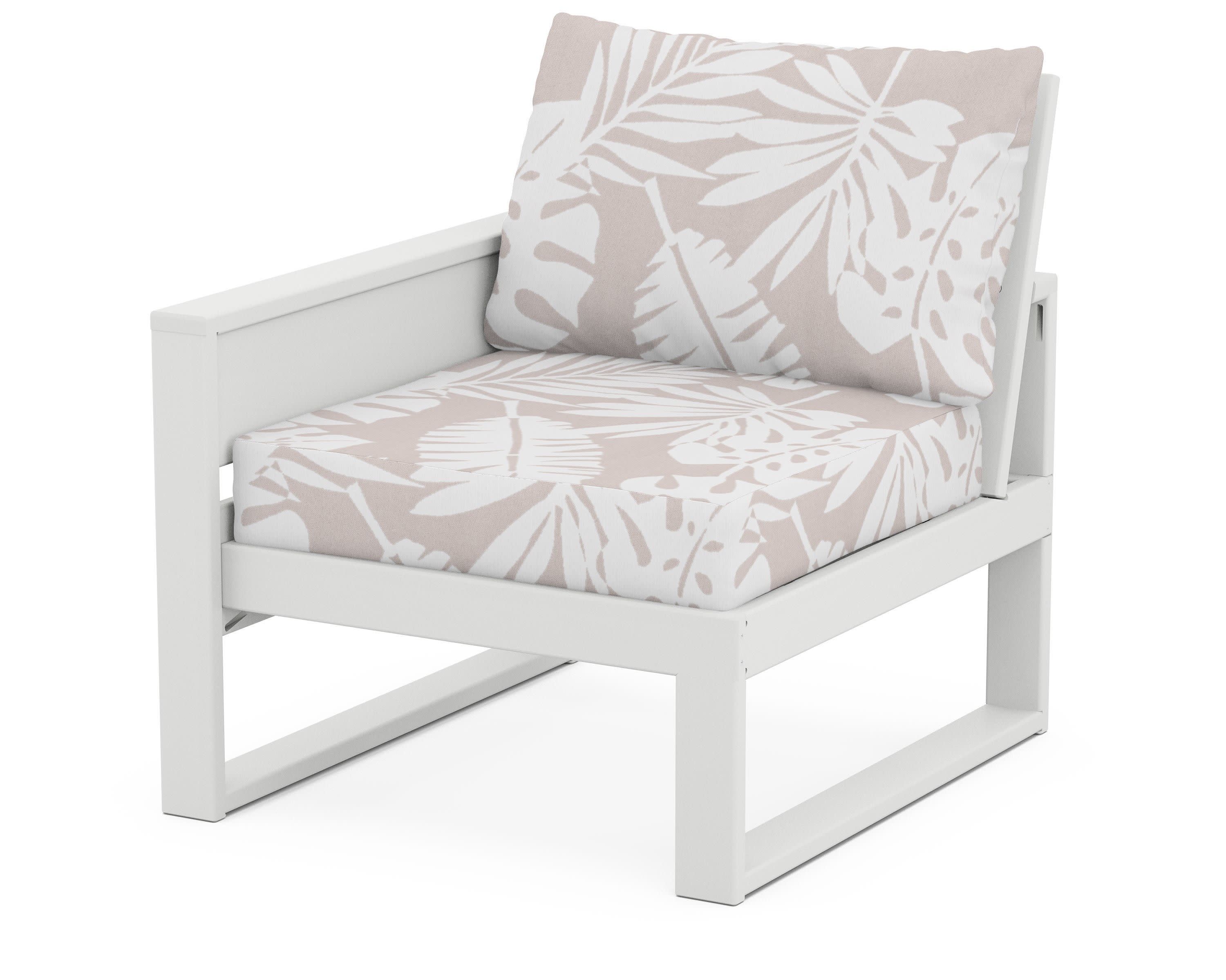 Eastport Modular Left Arm Chair in Classic White / Leaf Dune Burlap
