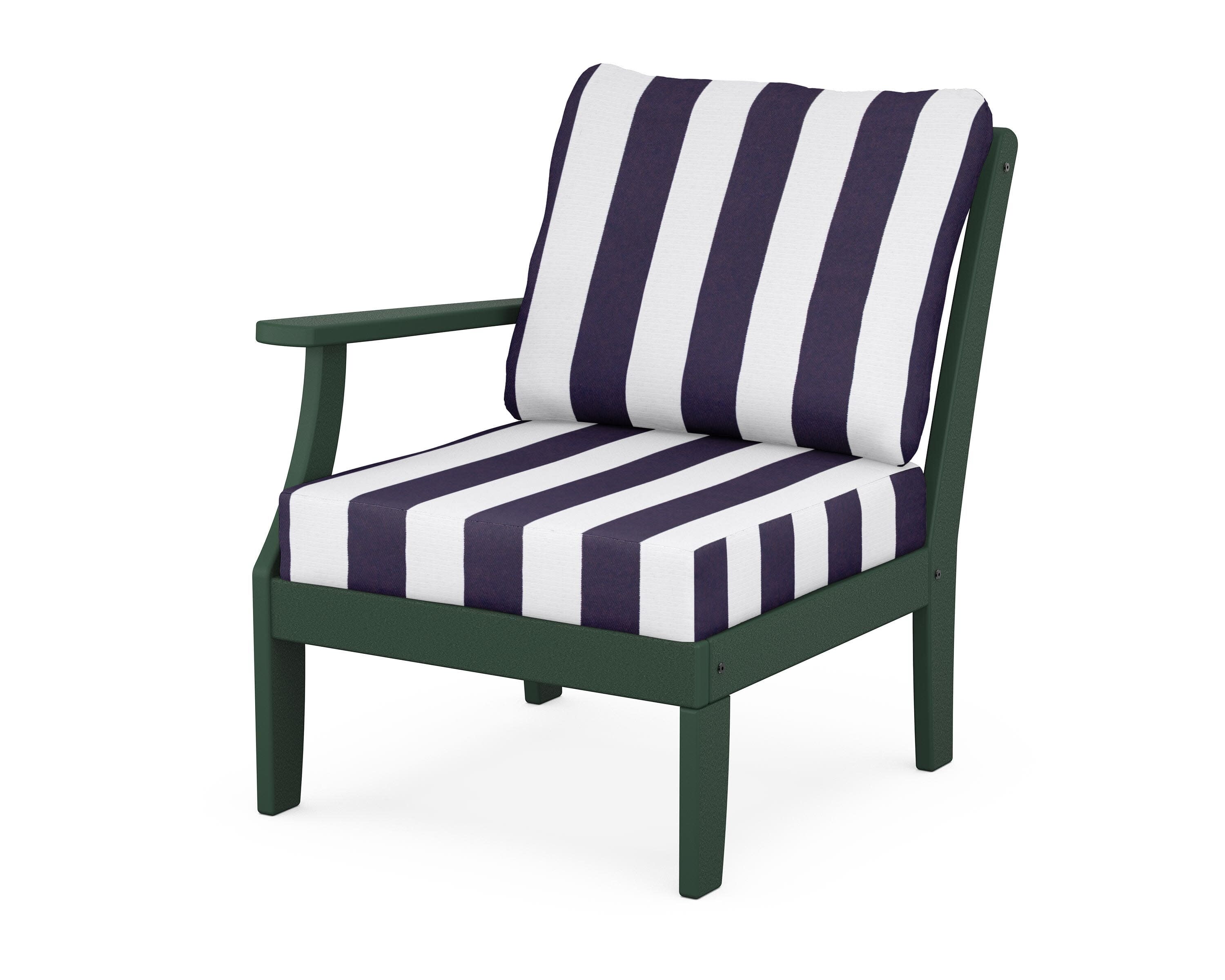 Yacht Club Modular Left Arm Chair in Rainforest Canopy / Cabana Stripe Navy